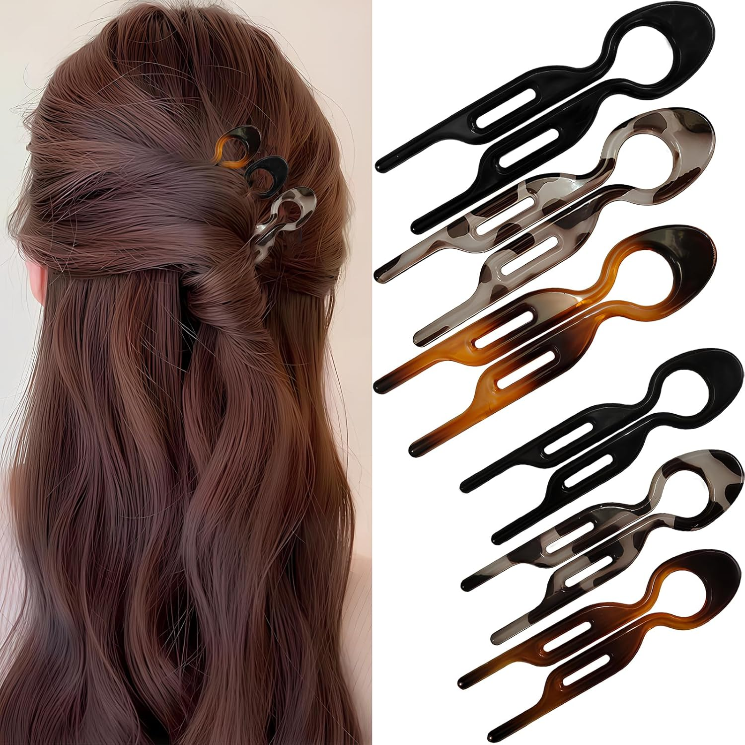 6-Pack Prestige Hair Pins (Large + Small) &ndash; Prestige Hairpin U-Shaped, French Hair Pin, Acetate Tortoiseshell/Black/Grey, Non-Slip No-Crease, for Fine/Thick/Long Hair, Buns & Chignons image number 2
