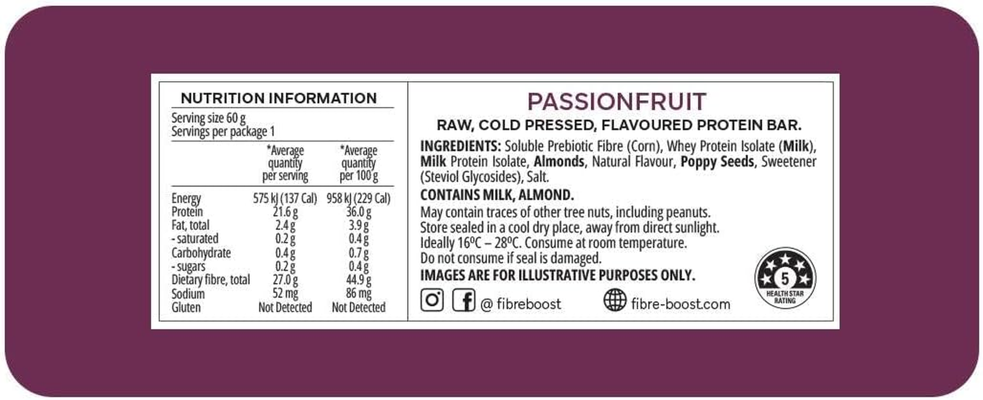 Fibre Boost Cold Pressed Passionfruit Flavoured Protein Bar image number 1
