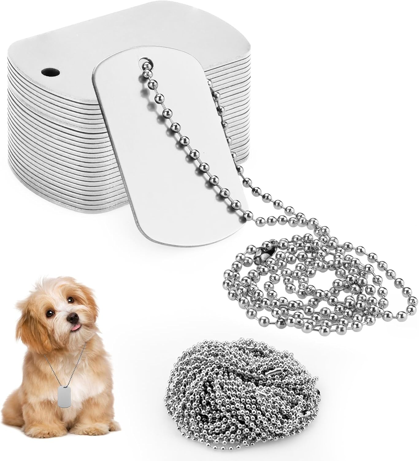 Sekonow Military Dog Tags Set, 25 Aluminum Blank Dog Tag Necklace + 25 Metal Bead Chain, Smooth Edge Rectangle Laser Engraving Labels for Army, DIY Craft, Black