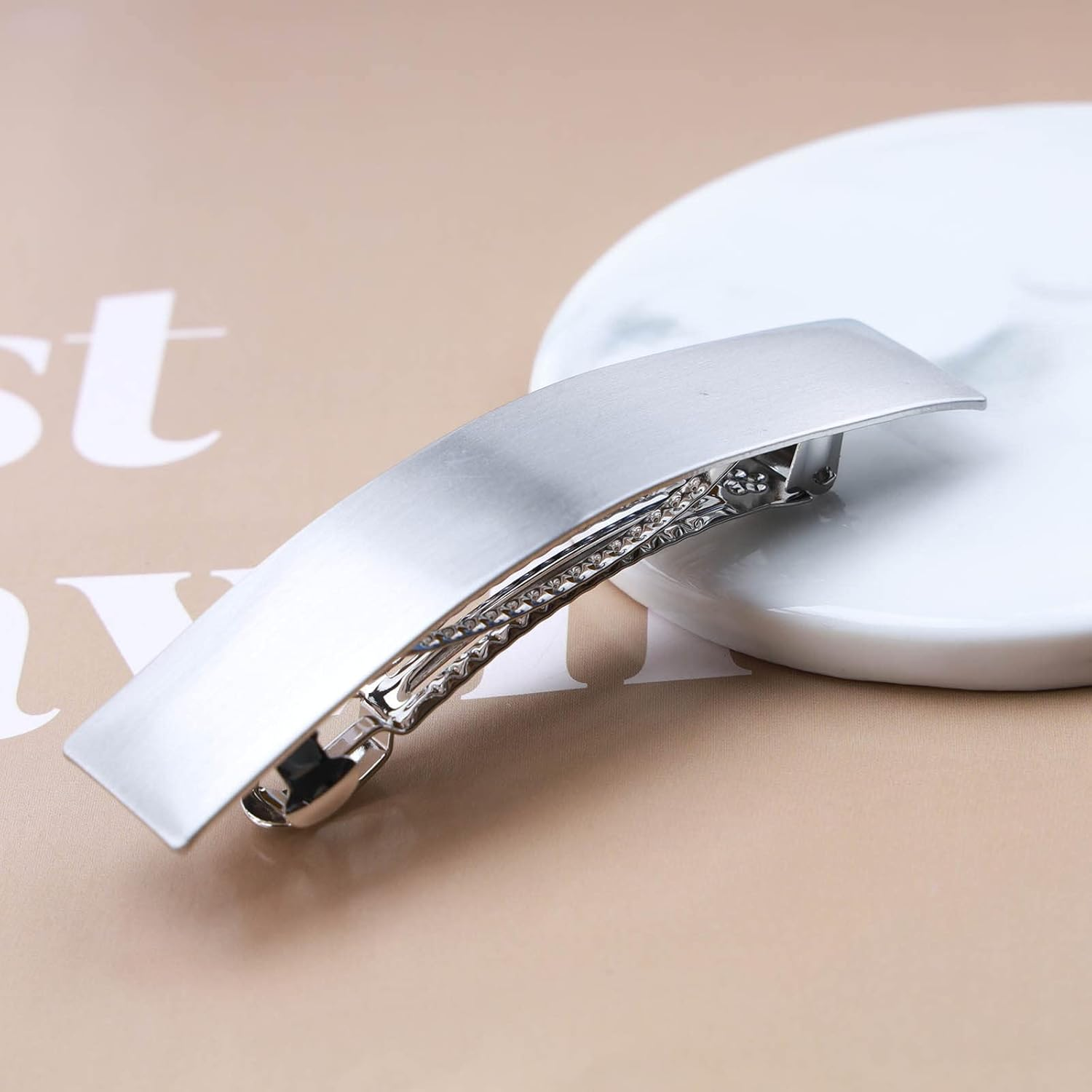 French Metal Bar Hairclip Barrette Silver Geometry Rectangular Hair Barrette Clips Minimalist Square Ponytail Holder Hair Clip Decorative Hair Accessories for Women Headdress (Silver) image number 1