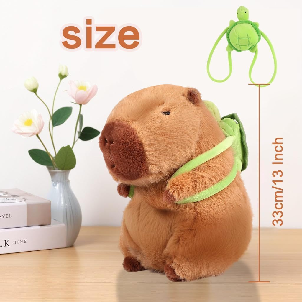 13 Inch Cute Capybara Plush with Turtle Backpack Soft Capibara Stuffed Animals Plushies Toys Hugging Gifts for Kids, Brown