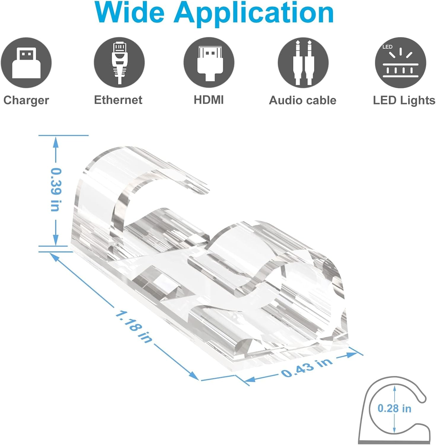 Adhesive Cable Clips Clear (40PCS, M), Upgraded Cable Management Wire Holders for Nightstand Wall, Strong Cord Organizer under Desk, Car, TV PC, Christmas Light Indoor/Outdoor - Transparent image number 3