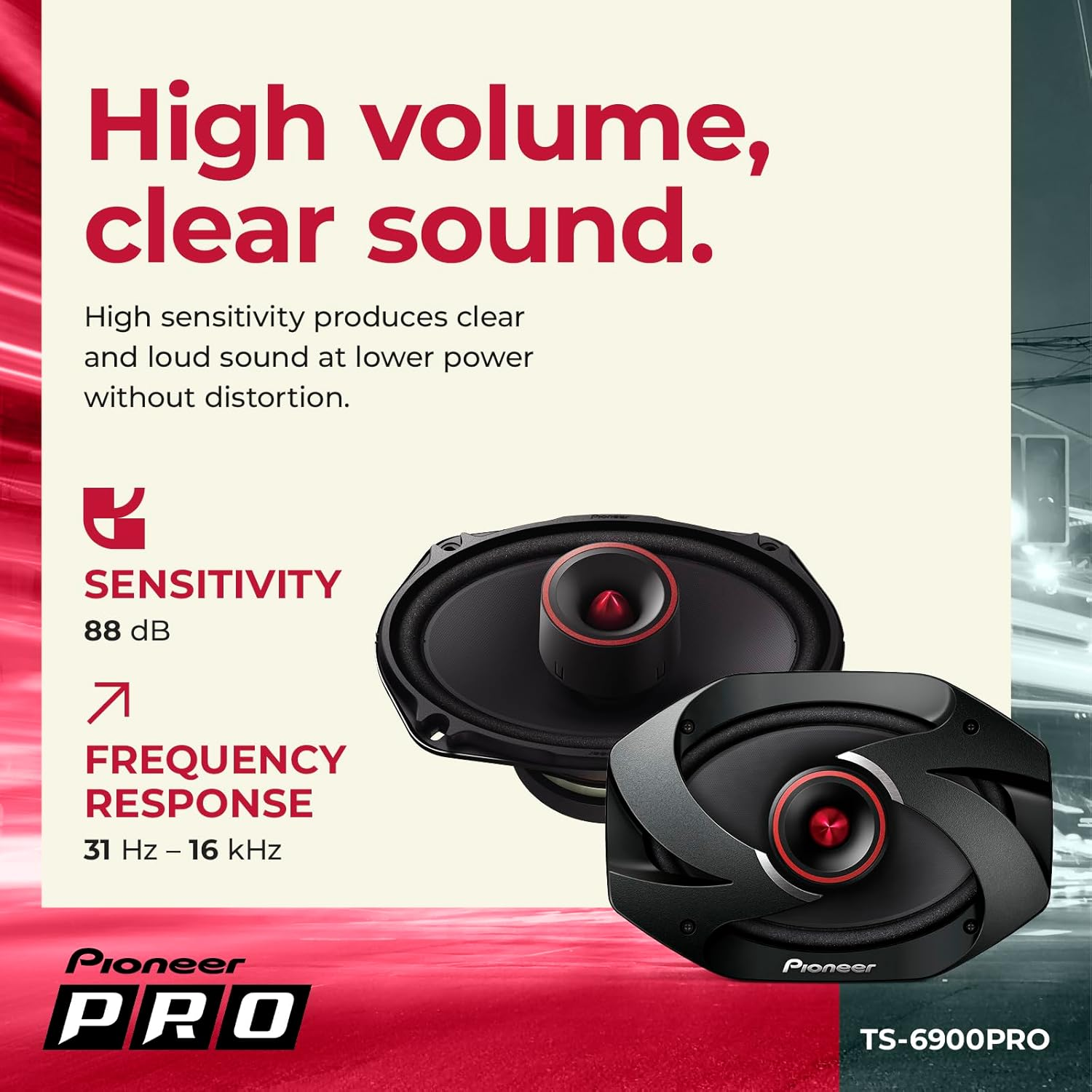 Pioneer TS-6900PRO, 2-Way Car Audio Speakers, Full Range, Clear Sound Quality, Easy Installation and Enhanced Bass Response, 6&rdquo; X 9&rdquo; Speakers