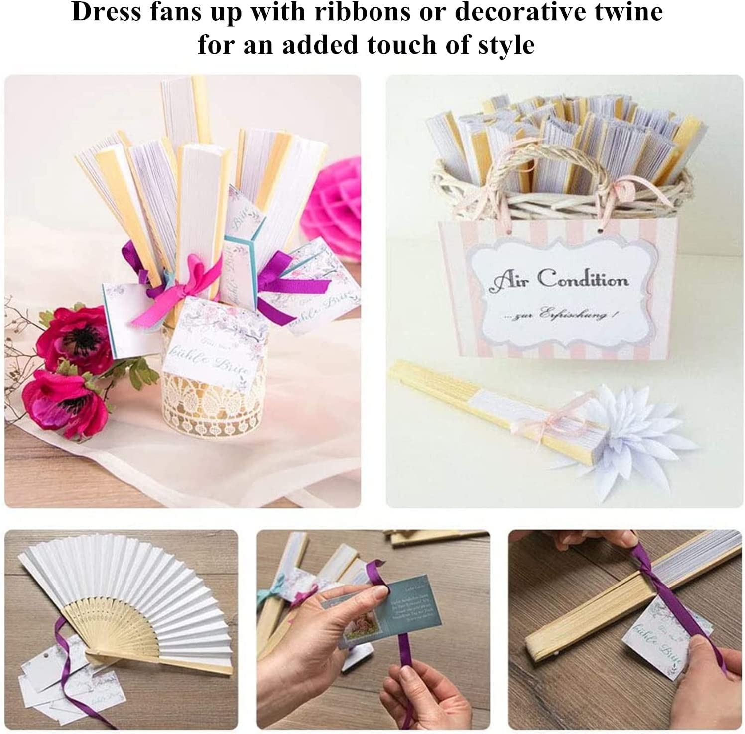 10 Pcs Handheld Folded Fan Bamboo Folding Paper Hand Held Fans for Wedding, Party Favor,Home Decoration and Children'S Painting DIY (10 Pcs) image number 3