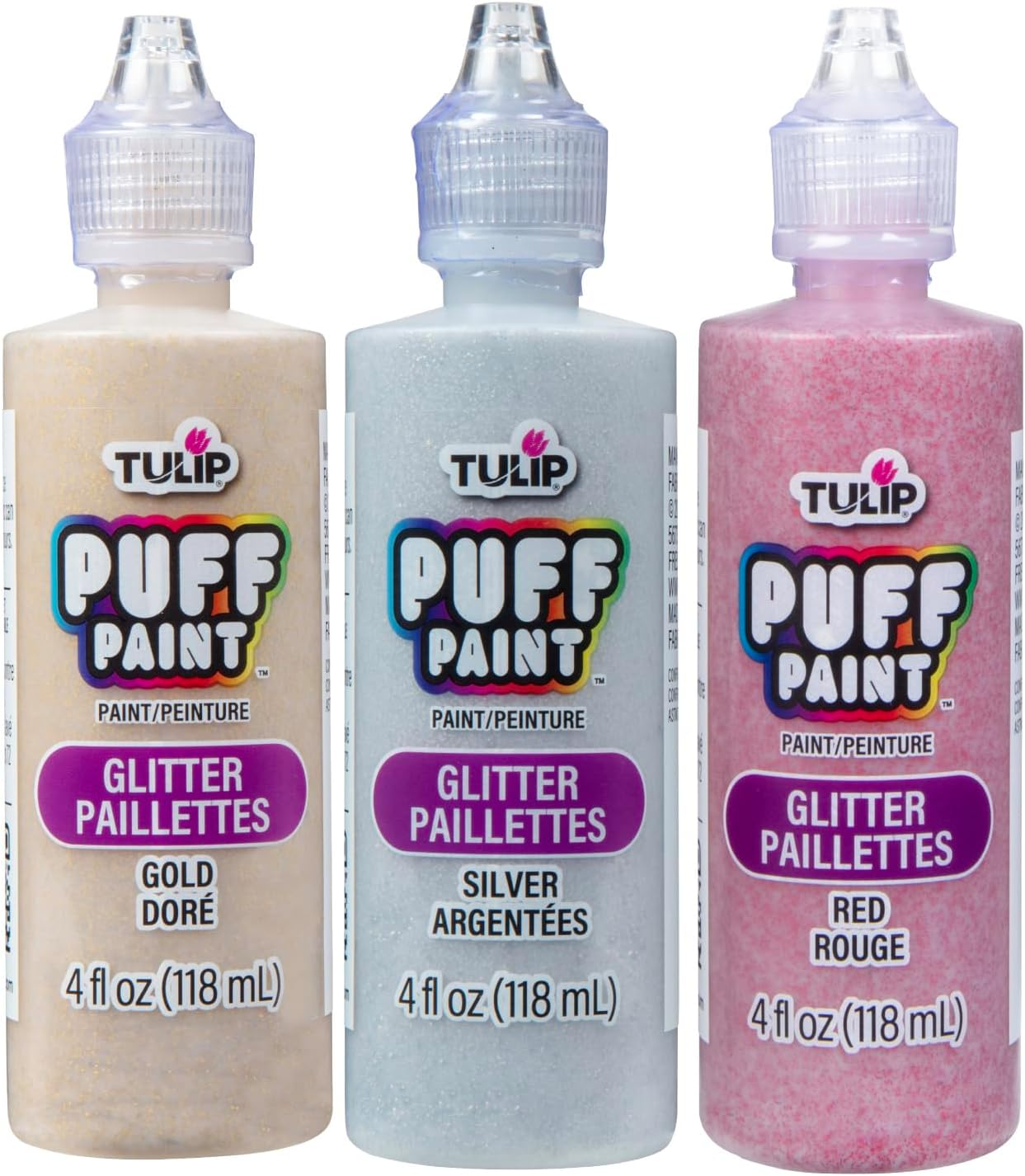 Tulip Dimensional Fabric Paint 4 Oz Glitter Silver 3 Pack, 4 Fl Oz (Pack of 3), 3 Count