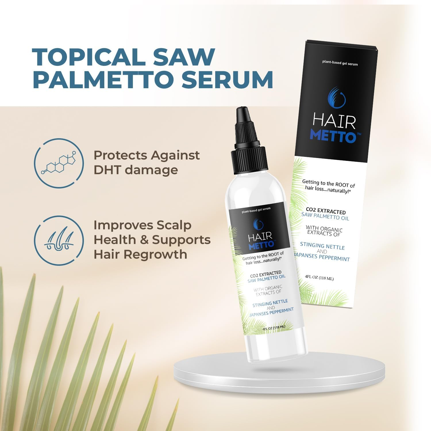 HAIRMETTO&reg; Topical Hair DHT Blocker Serum for Hair Loss, Hair Regrowth with Saw Palmetto Oil, Stinging Nettle Oil, Rosemary Oil, Soothes Dry Scalp, Non-Oily, Peppermint Scent, 4Oz Bottle image number 3