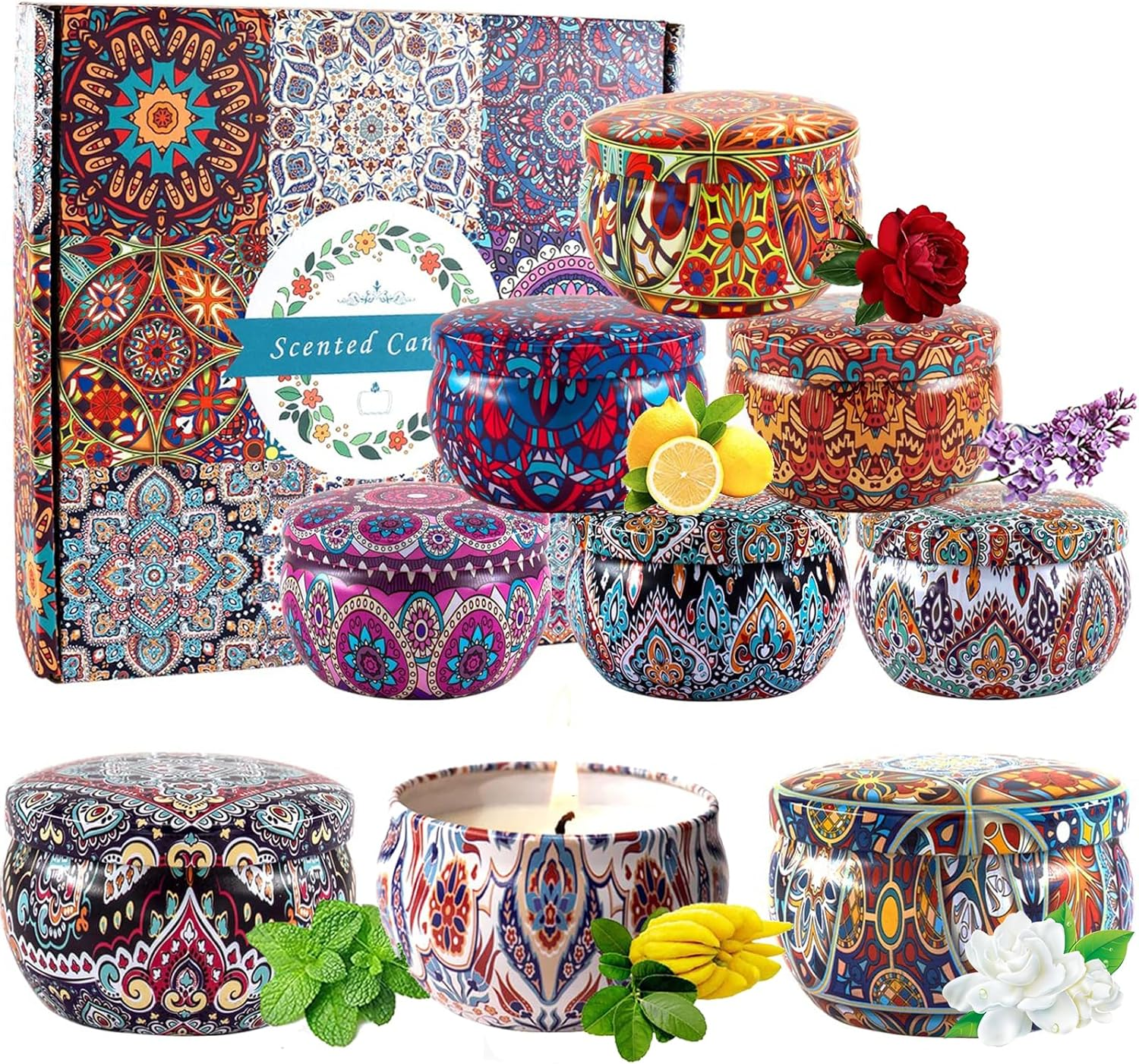 EZKOXAH Scented Candles Gift Box Set 85G X 6, Pure Natural Soy Wax, Portable Travel Tin Jar Aromatherapy for Her Christmas, Valentine'S, Mother'S Day, Mom Birthday, Women (Pack of 6)