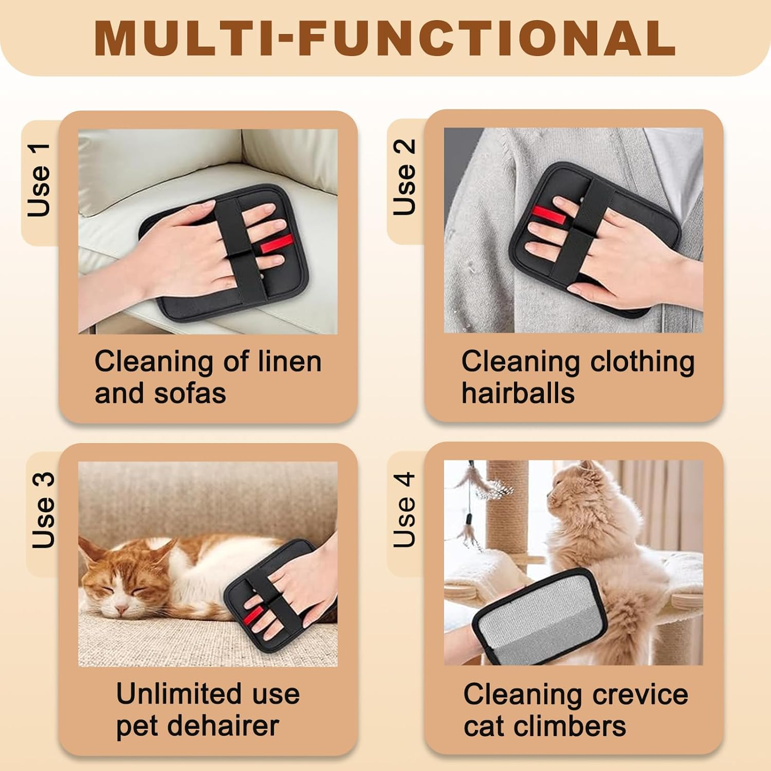 AABDTYYD 2 Pcs Pet Hair Removal Gloves - Reusable Electrostatic Cat Grooming Gloves,Pet Hair Remover for Dogs and Cats,Efficient for Furniture Carpets Clothes image number 4