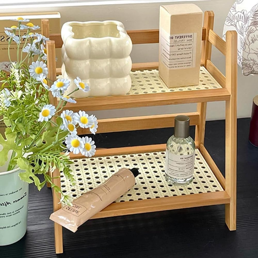 Double Layer Storage Rack with Durable Mayerial, Portable Kitchen Accessories Holder, Bamboo Desk Organizer, Durable & Minimalist Design for Home, Office, Dormitory image number 4
