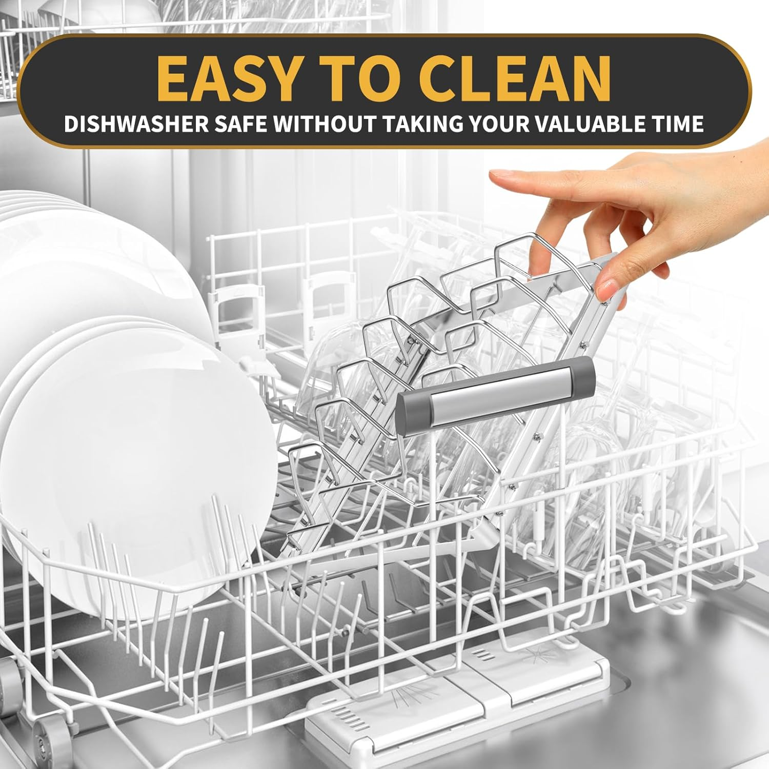 Rib Rack for Smoking, Stainless Steel 4 Slots Rib Racks for Grilling, Foldable Roasting Rack Easy to Use and Clean, Premium Durable Rib Rack Smoker Accessories (1 PCS) image number 5