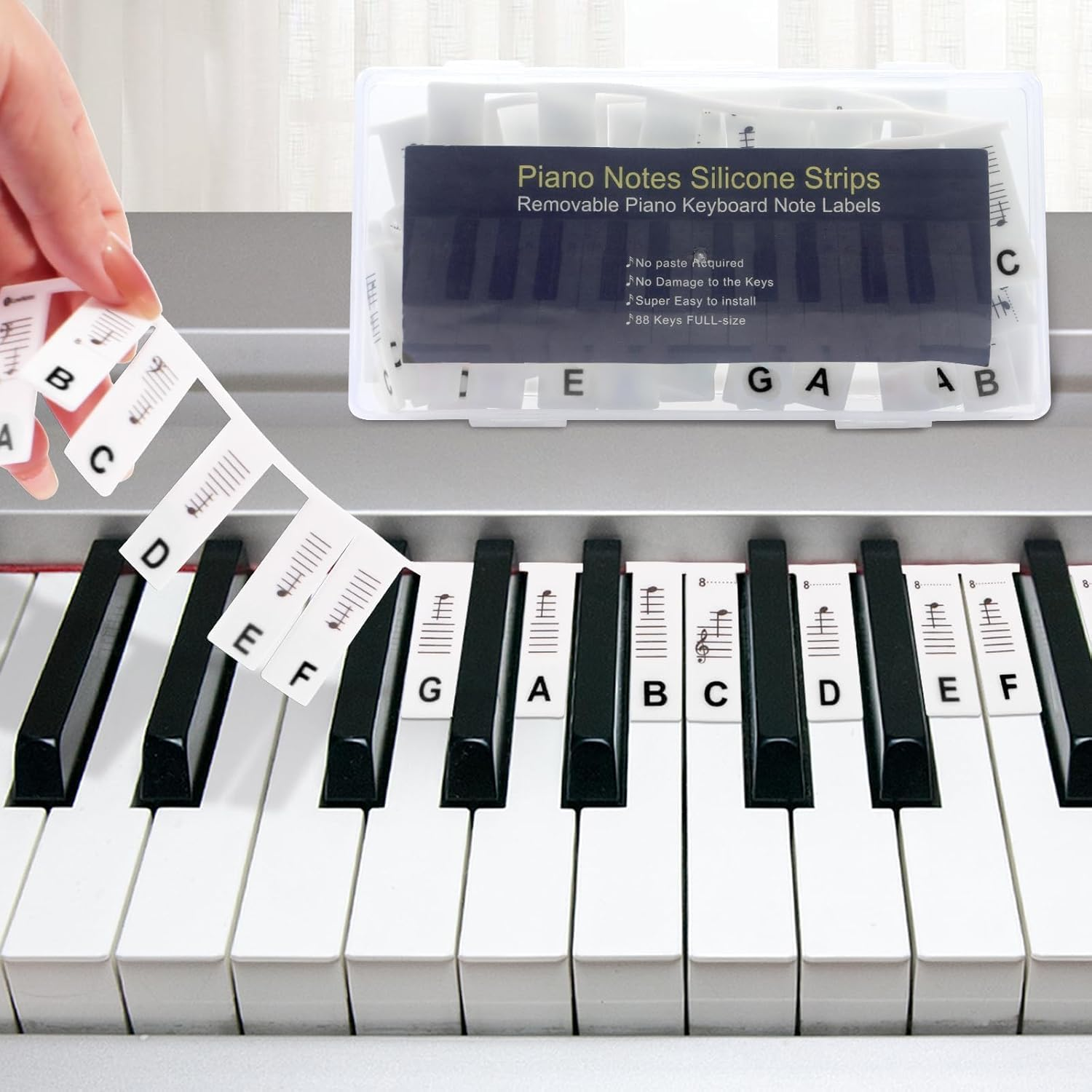 Removable Piano Key Stickers,Reusable Silicone Piano Keyboard Note Labels for Beginners and Kids,88 Keys Full Size,No Need Stickers (Black-88) image number 5