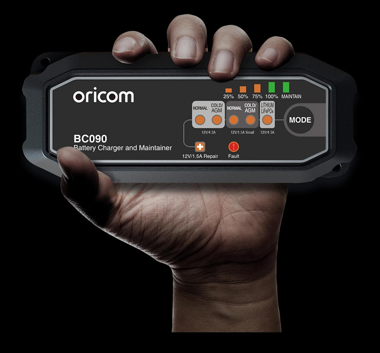 Oricom BC090 Battery Charger and Maintainer - Charging Batteries 2-110AH, Low-Temperature Charging, Battery Repair Feature, Compliant Cables, Splash Dust Proof Rated IP65, Car, Motorcycle image number 2