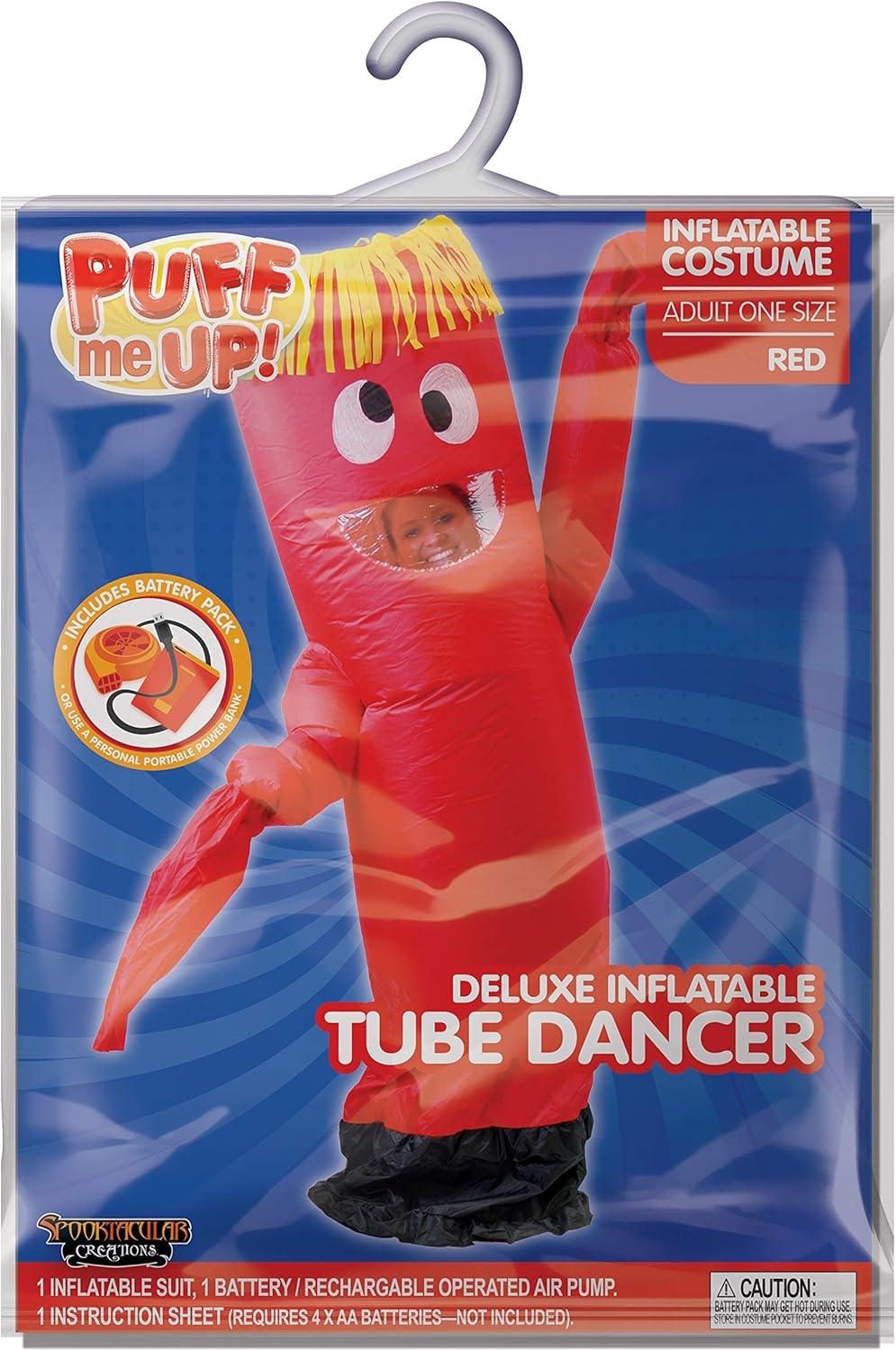 Spooktacular Creations Inflatable Costume Tube Dancer Wacky Waiving Arm Flailing Halloween Costume Adult Size - Red image number 3