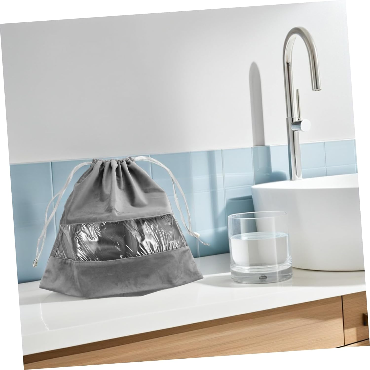 HEATSHAKING Travel Hair Dryer Bag with Transparent Dustproof Design Lightweight Drawstring Pouch for Safe Storage of Hair Tools Underwear and Small Accessories Portable Organizer for Travel - Grey image number 6