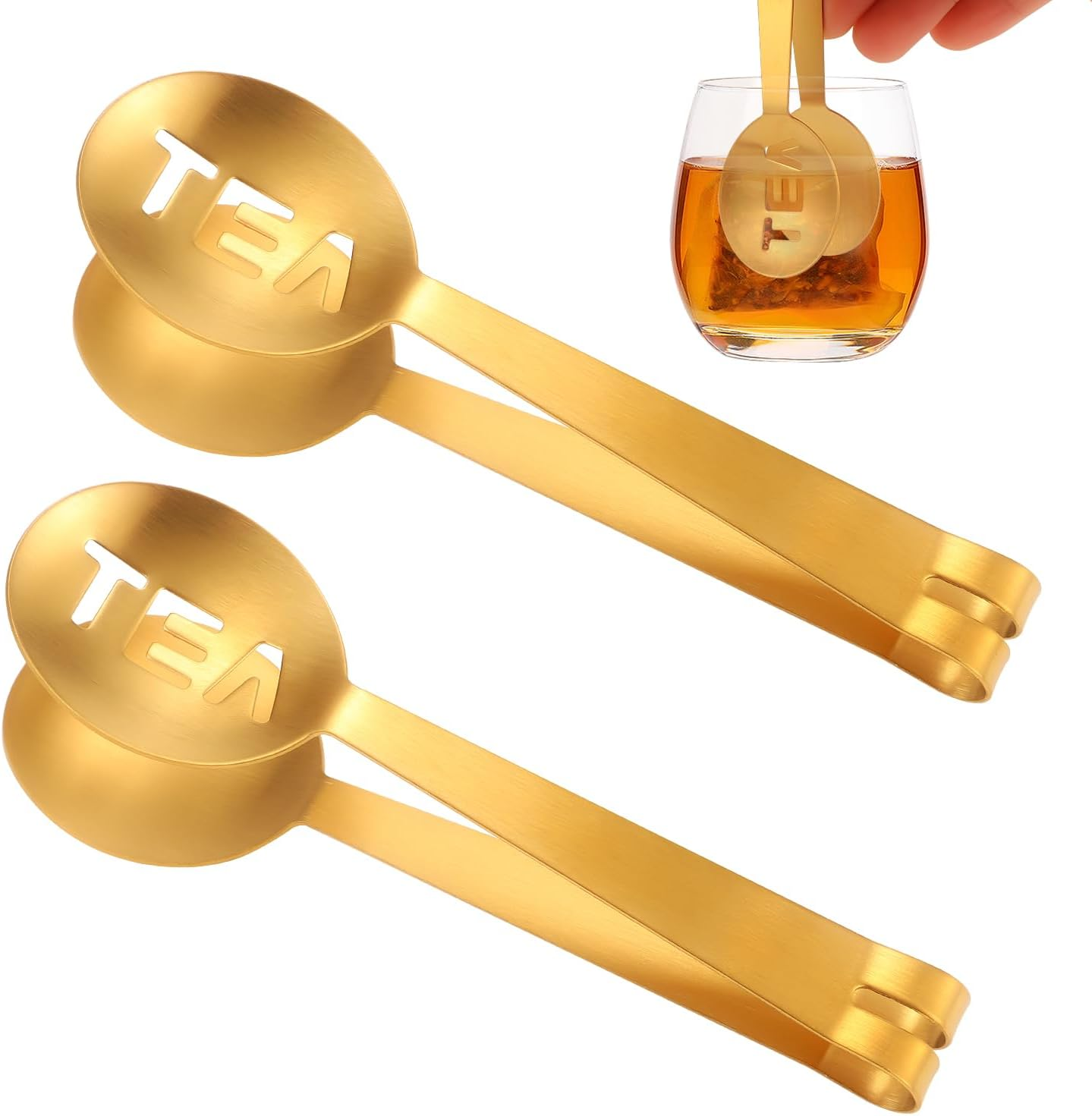 Tinoaly 2 Pcs Stainless Steel Tea Bag Squeezer, round Tea Bag Clamp, Gold and Silver
