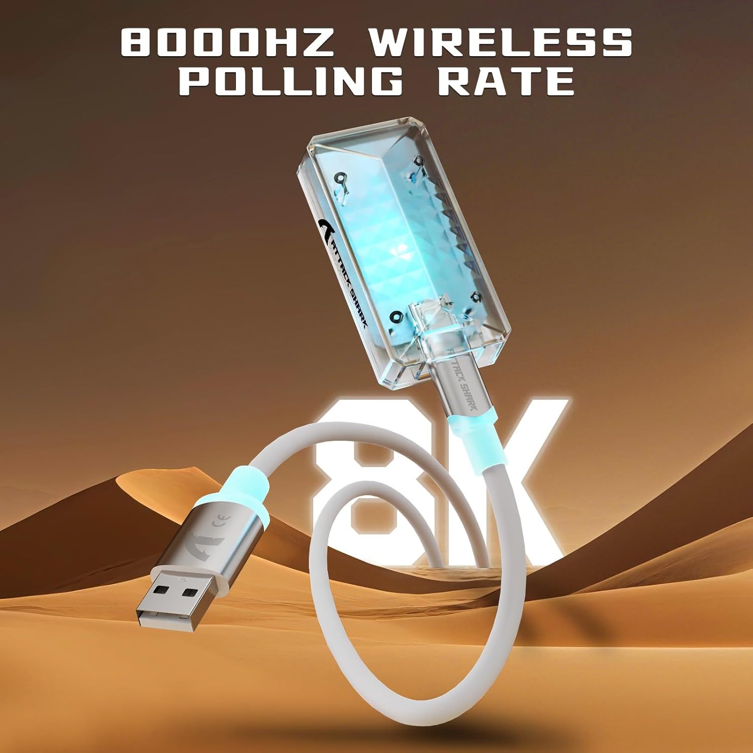 ATTACK SHARK V5 Wireless Gaming Mouse 55G Ultra-Lightweight PAW3950MAX 42K DPI Sensor 8000Hz Polling Rate Tri-Mode-Bluetooth/2.4Ghz/Wired Mice with Coiled Cable for Large Hand-White&Tape - White image number 6