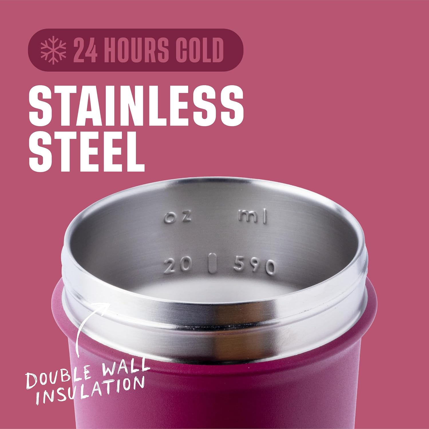 Blenderbottle Strada Sleek Shaker Cup Insulated Stainless Steel Water Bottle with Wire Whisk, 25-Ounce, Raspberry - Flamingo Ombre image number 2