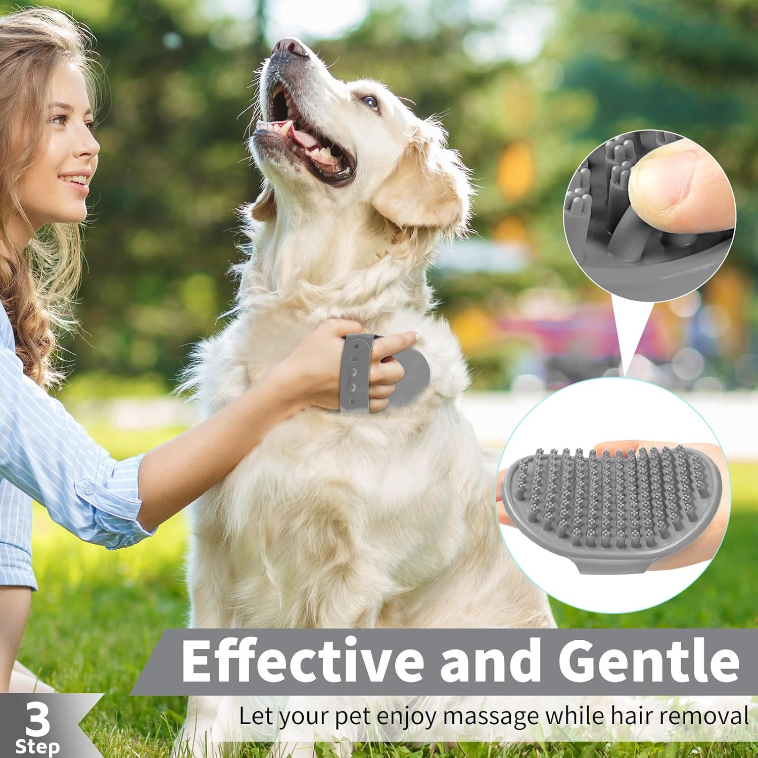 Comotech 6PCS Dog Bath Brush | Adjustable Handle Shampoo Brush & Scrubber for Short & Long Haired Dogs & Cats | Effectively Solve Odor & Stain Removal Problems (Gray Black Gray) - Blue Green Gray image number 2