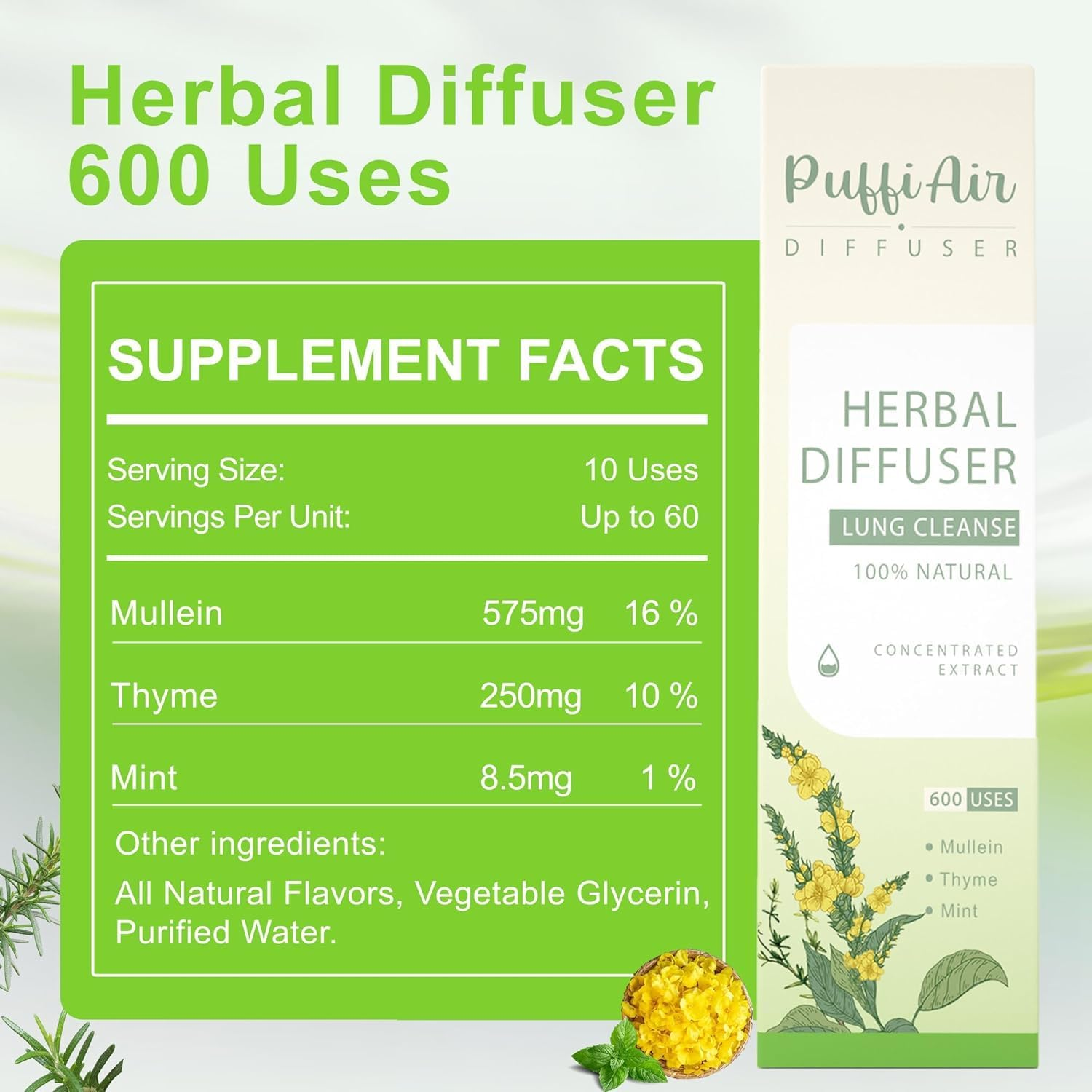 Puffiair 12Cm Herbal Stick - Botanical Duo | Mullein, Milk Thistle, Mint & More | Botanical Formula image number 5