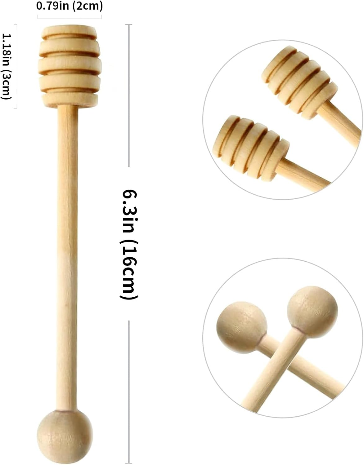 4PCS 16Cm Wooden Honey Dipper Set, Natural Wood Stirring Sticks for Honey, Syrup & Jam Dispensing, round Handle Honey Mixer & Drizzling Tool image number 3