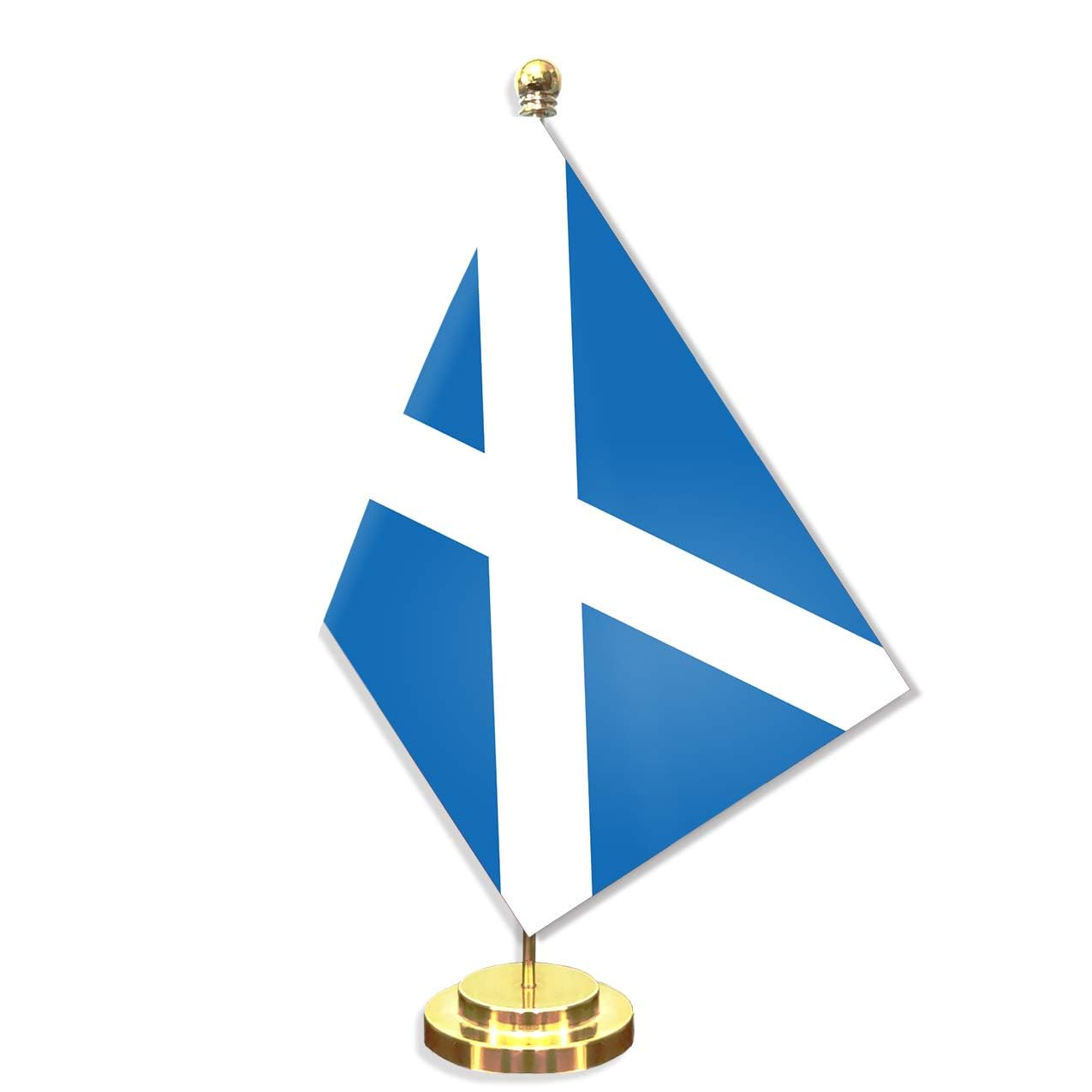 Scotland Desk Small Flag Set,5&times;8 Inch Mini Scots Desktop Banner,12" Metal Solid Pole Decor,Tiny Digital Printed Polyester Banner with Golden Base image number 1