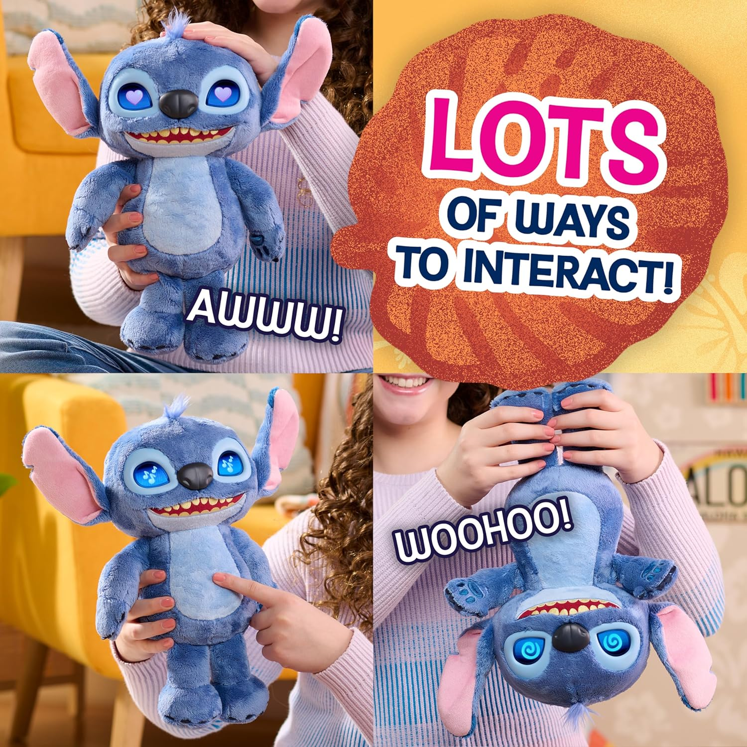Disney Stitch Many Moods 14-Inch Interactive Plush, 50+ Sounds & Phrases, LCD Eyes, Inspired by Disney'S New Live-Action Lilo & Stitch Movie, Toy for Fans, Girls, Boys, Kids 3+ by Just Play image number 5