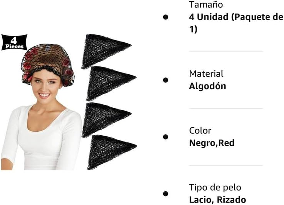 WILLBOND 4 Pcs Cotton Triangle Hair Net for Rollers, Women Mesh Hair Net Setting for Sleeping, 35 X 35 X 57 Inches image number 1