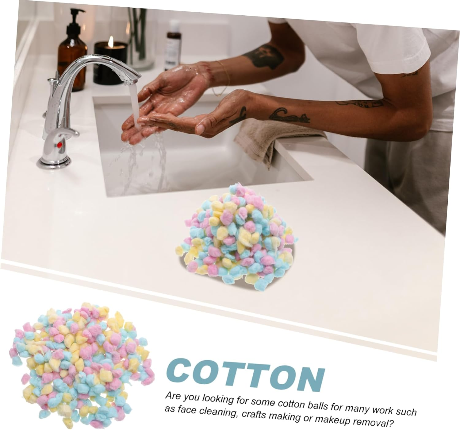 PACKOVE 500G Baby Cotton Balls Small Face Cleansing Makeup Removal Cotton Balls in Pink Yellow Blue for Newborns and Sensitive Skin image number 4