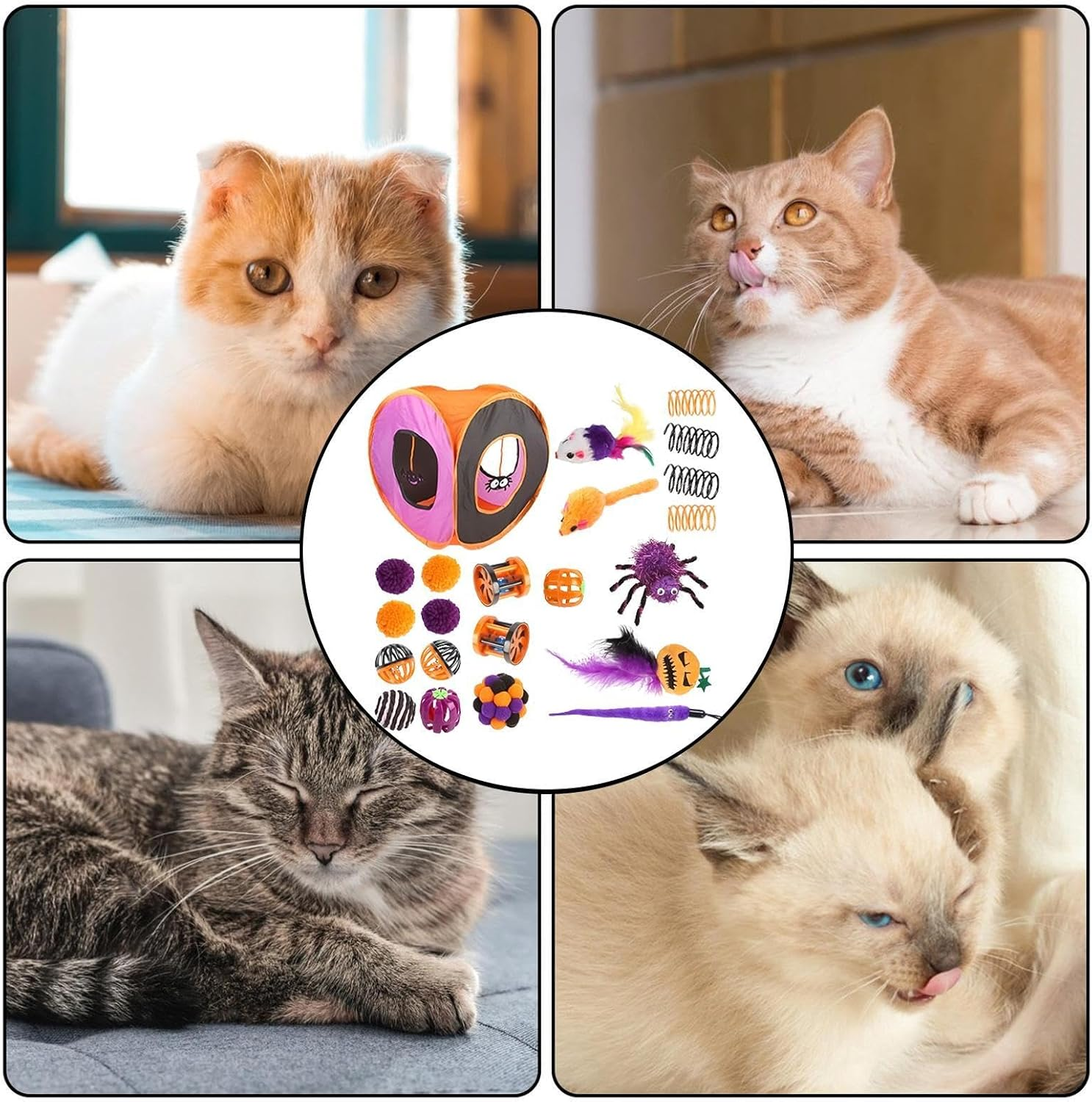 Interactive Cat Toys | Cute Cat Tunnel Toy,Cute Cat Cube Interactive Toy Set, Halloween Kitten Accessories Cat Toy Box for Indoor Pets image number 5