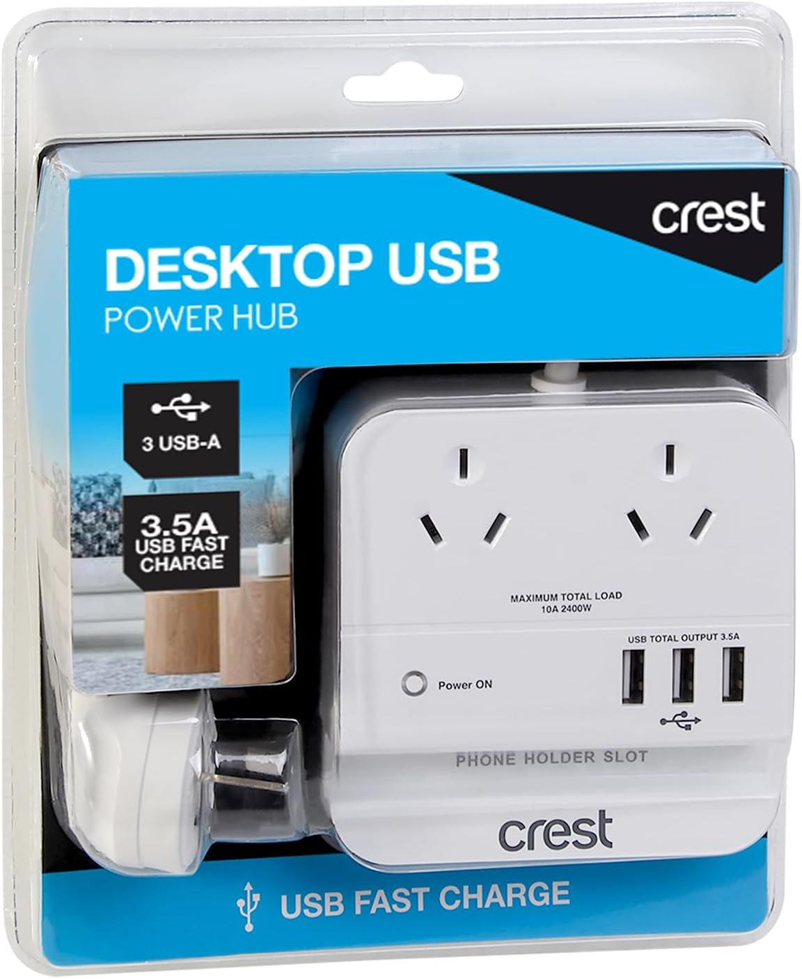 Crest Desktop Power Hub 2 Socket 3 USB image number 3