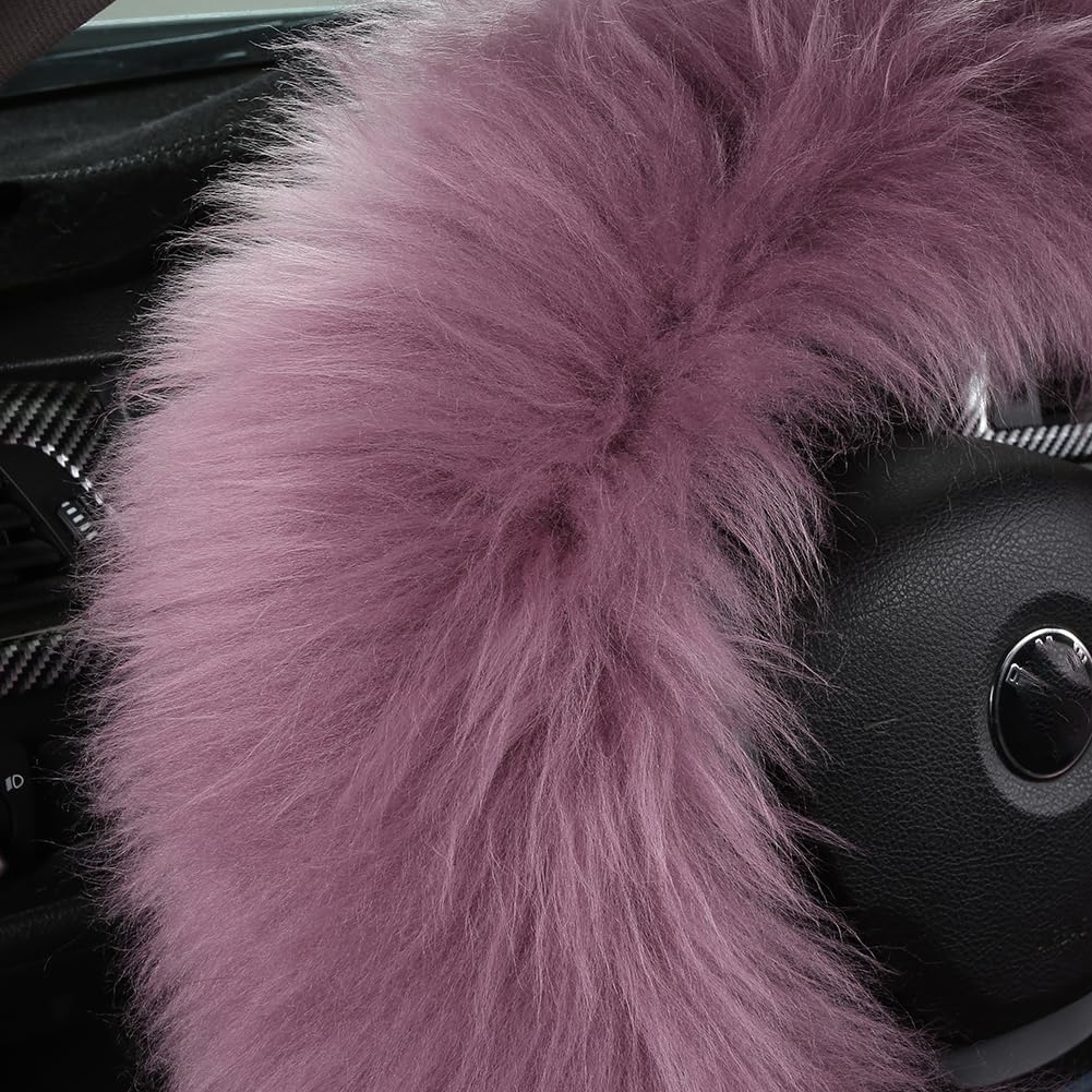 3Pcs Set Fashion Fluffy Fuzzy Wool Fur Soft Steering Wheel Cover with Handbrake Cover & Gear Shift Cover for Women/Girls/Ladies Car Decoration Long Wool Accessories (Black1) image number 3
