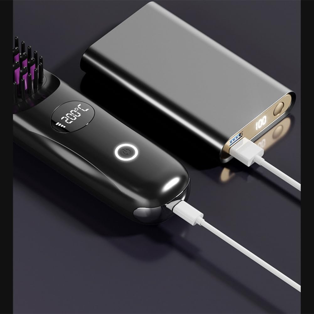 Xioaue Cordless Ceramic Heated Hot Brush 3 Temp Settings 160-200&deg;C Heat Brush LCD Display Electric Hot Comb for Smooth image number 2