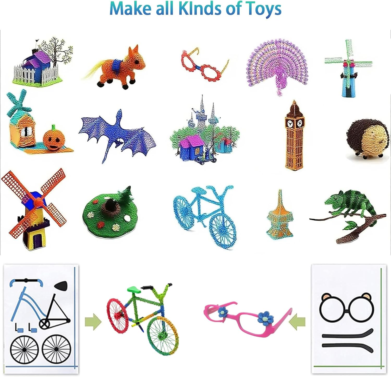 3D Printing Drawing Book 40 Different Cartoon Designs 3D Drawing Books for 3D Printing Pen for Kid 3D Pendiy Gift 3D Pen Stencils Templates image number 5