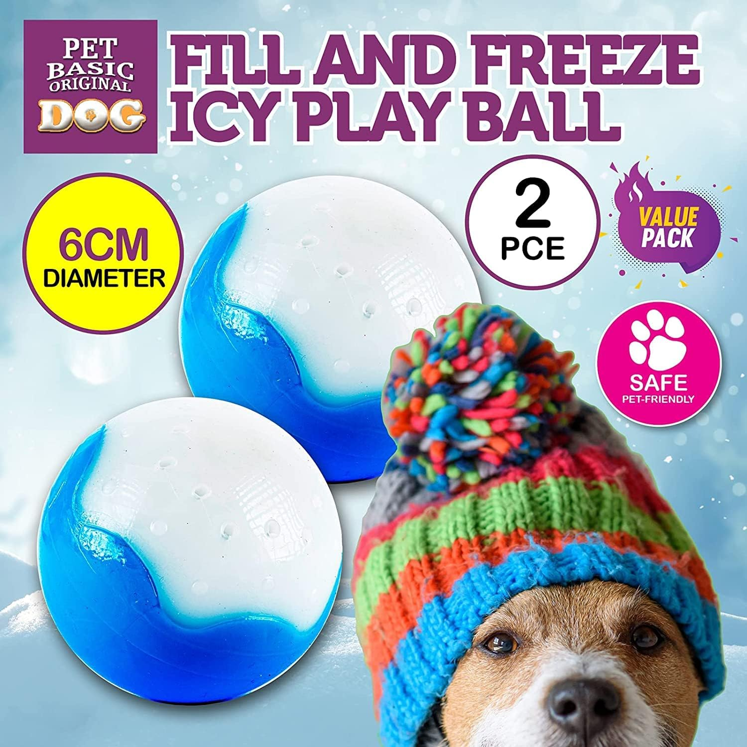 [2PCE] Pet Basic Original Dog Toy Fill & Freeze Icy Play Ball, Interactive Cooling Toy, Keep Your Pet Entertained and Refreshed, Keep Your Pets Cool during Hot Weather image number 5