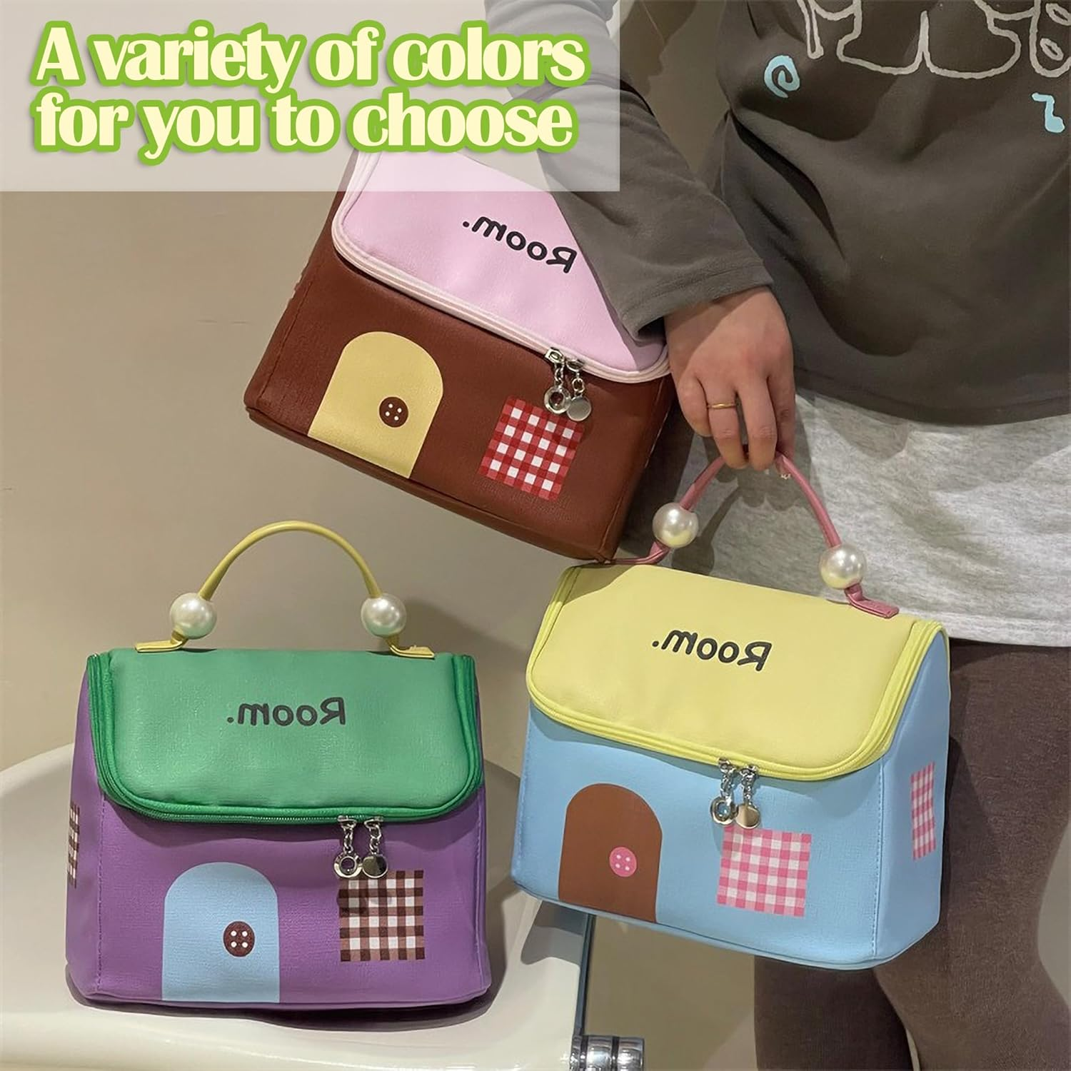 House-Shaped Dopamine Style Cosmetic Bag for Women: Travel Make-Up Bag, Large, Portable Make-Up Bag with Zip, Waterproof Toiletry Bag, Cosmetic Bag, Handbag, Nail Polish and Lipstick Organiser, Sky image number 5