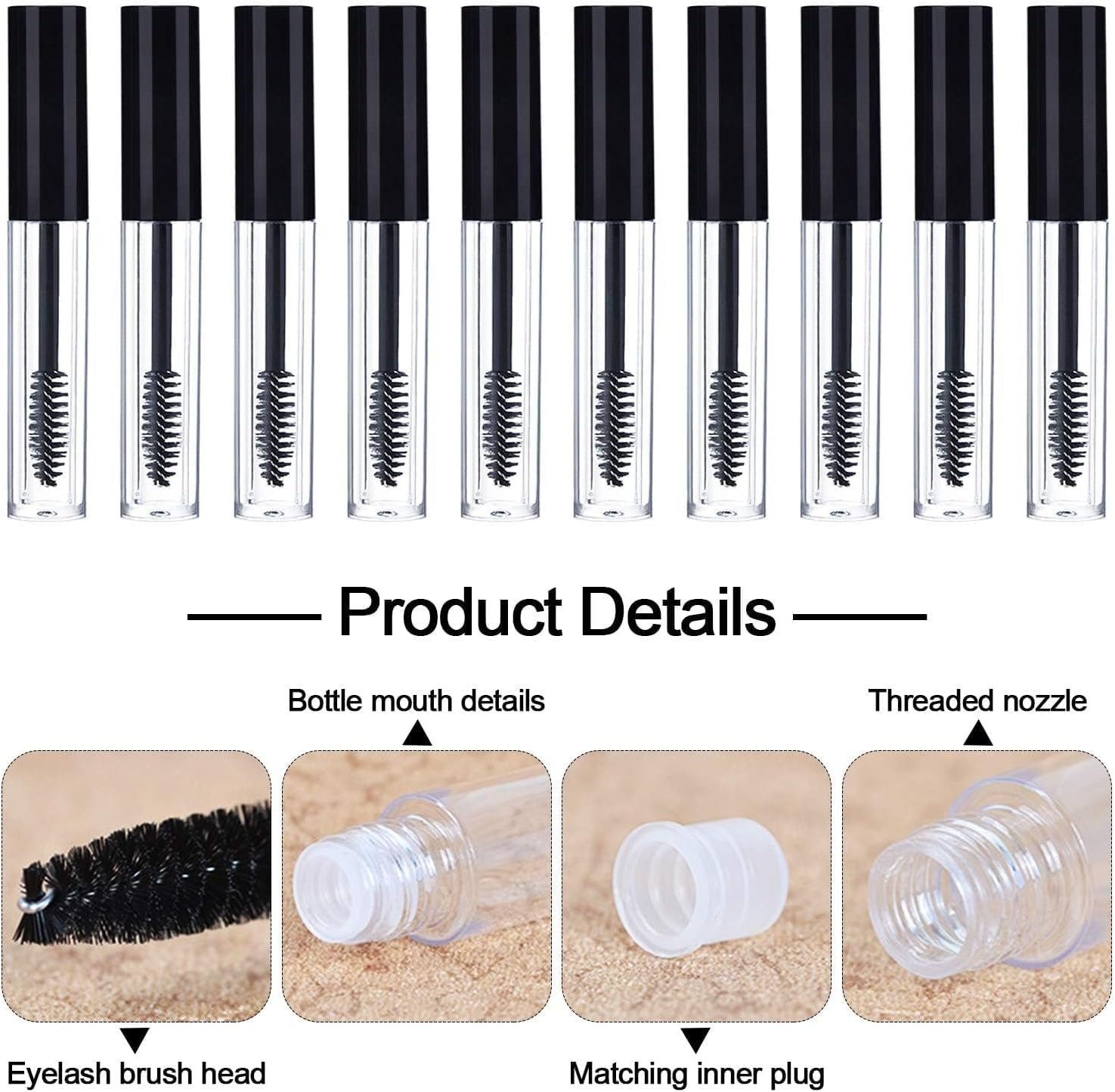 Shuoteng Mascara Tubes with Eyelash Wands, Funnel, Droppers and Inner Stoppers, 5Pcs Eyelash Cream Container Bottle Set, Empty Mascara Tubes with Eyelash Wand image number 2