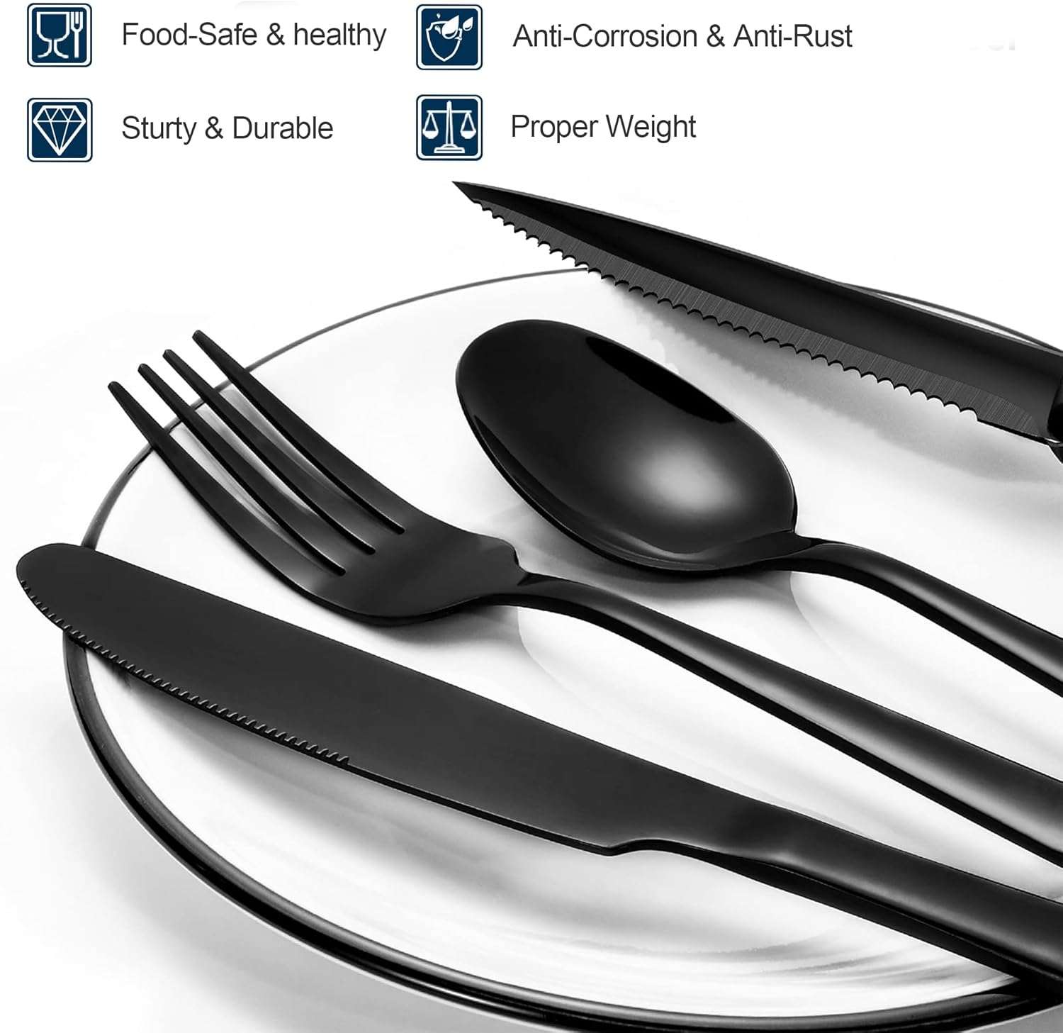 SHEUMNT 24-Piece Black Silverware Set with Steak Knives, Stainless Steel Cutlery Set, Food Grade Flatware Set Service for 4, Mirror Polished Tableware for Home Restaurant - Gold image number 2