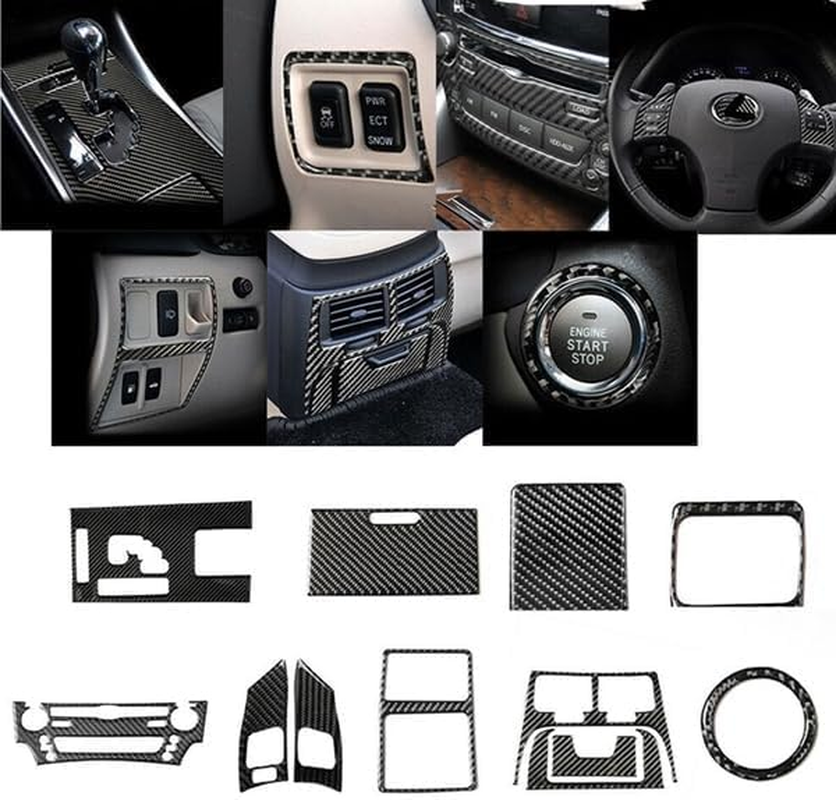GXARTS 12Pcs Carbon Fiber Full Set Interior Decoration Trim Kit Compatible with Lexus IS250 Black 2006 2007 2008 2009 2010 2011 2012 image number 3