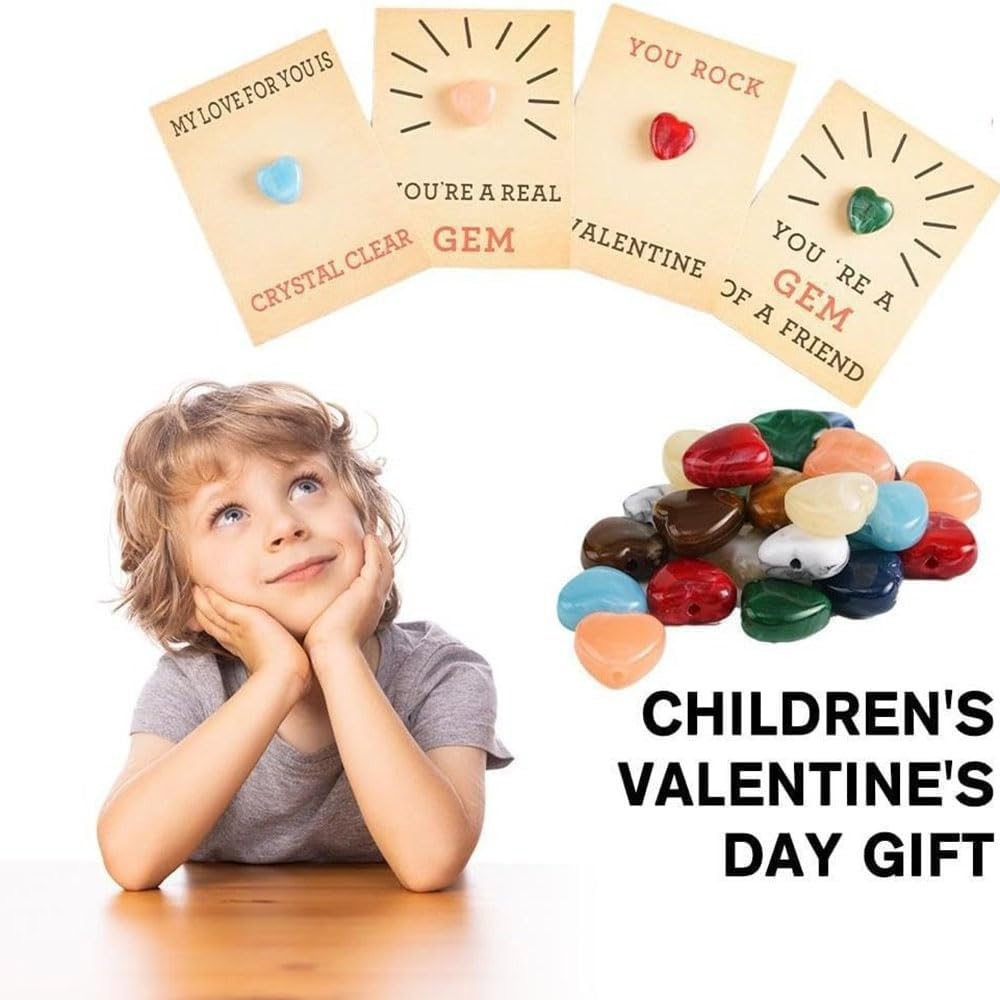 Custelen 24-Pack Valentine'S Day Cards with Heart-Shaped Plastic Stones - Funny Kids Gifts for Boys, Girls, Toddlers - Classroom School Party Favors image number 1