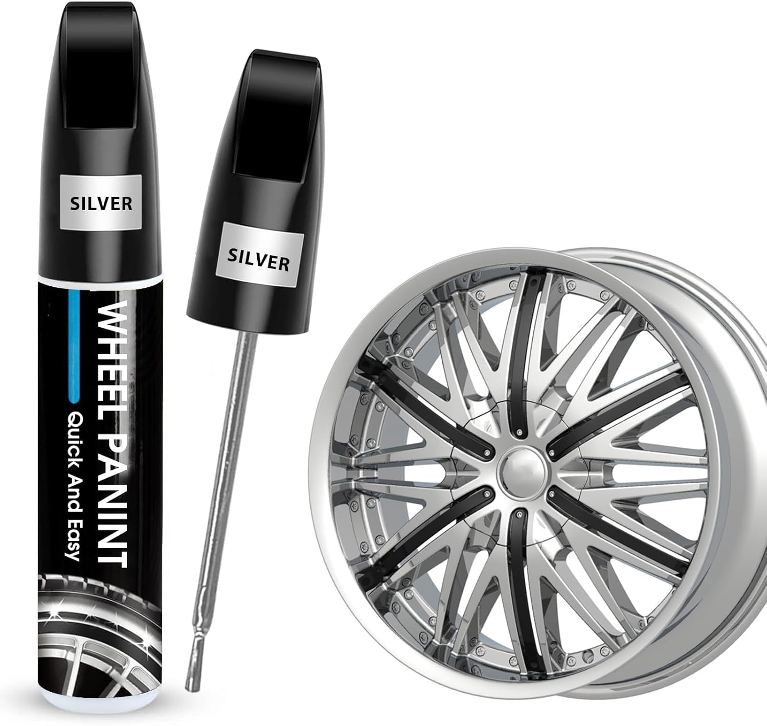 Silver Rim Touch up Paint, Car Wheel Repair Kit for Curb Rash, Quick and Easy Scratch Repair, Universal Color Silver Paint