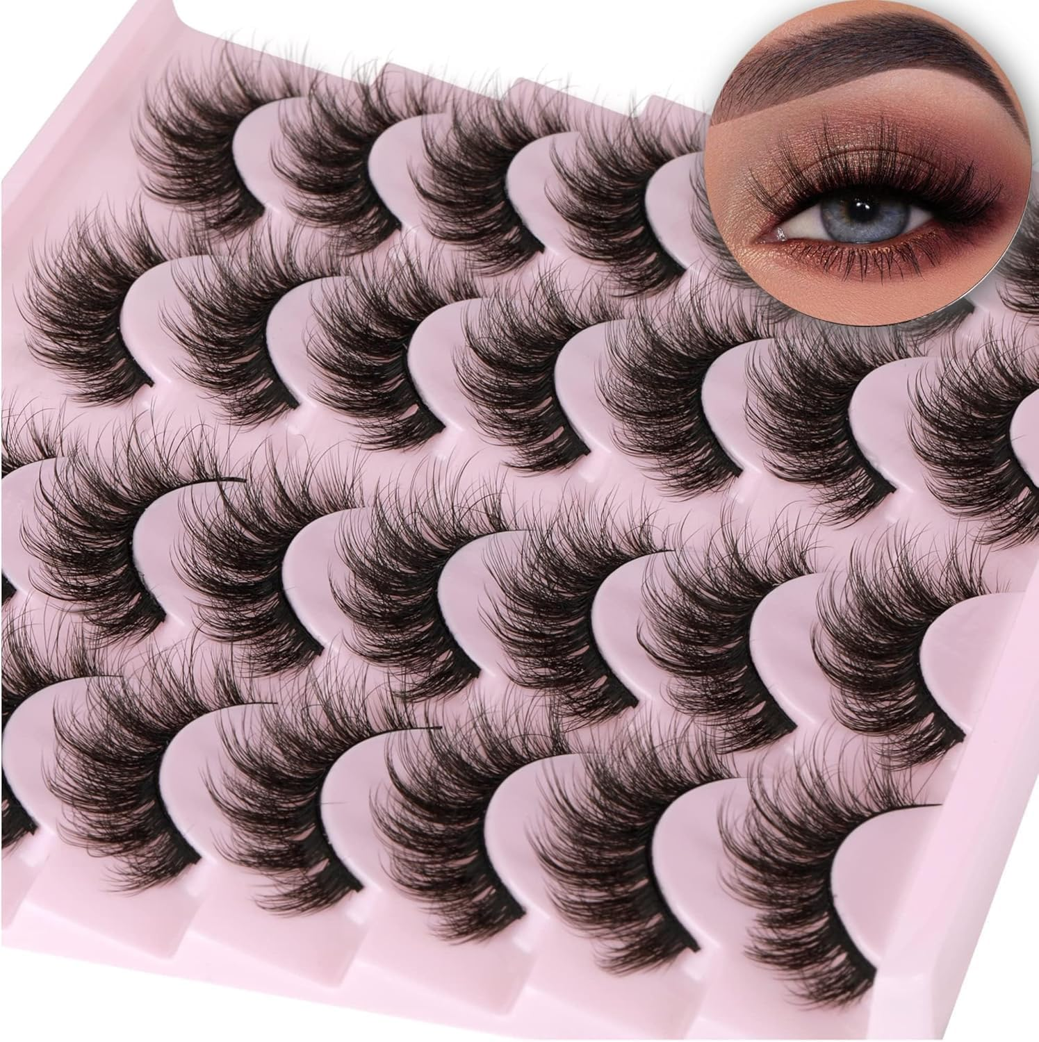 14 Pairs Wispy Mink Lashes Fluffy Eye Lashes, Natural Look 5D Volume 16Mm Fake Eyelashes, Makeup Tools Eye Lashes