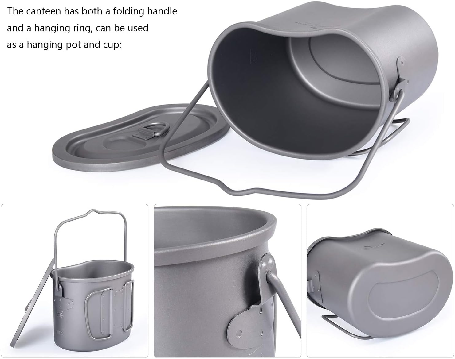Boundless Voyage 2 in 1 Titanium Canteen Cup Wood Stove Set with Folding Handle and Hanging Ring Portable for Outdoor Hiking Camping Traveling A-Ti2005C image number 1