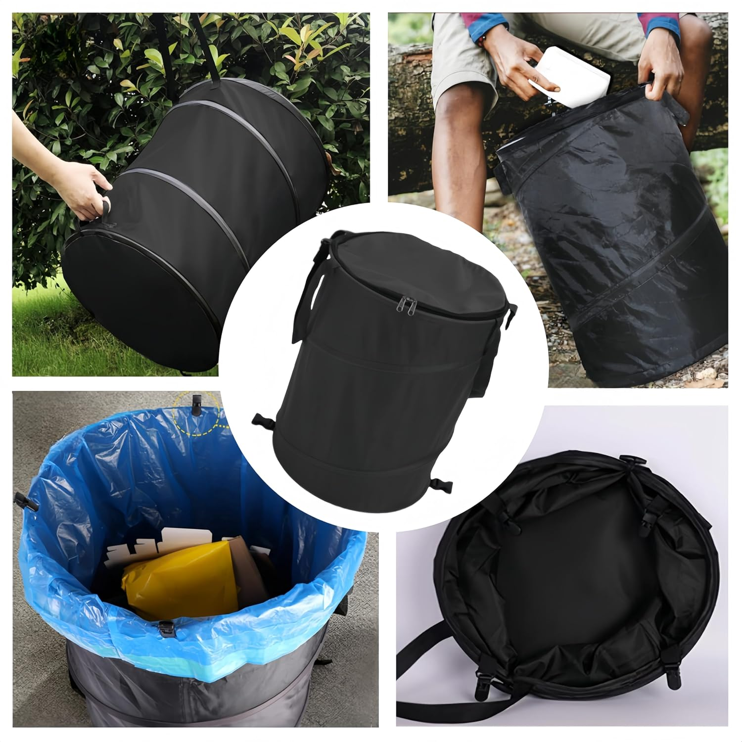 Camping Trash Can, Ai-Oumleef Collapsible Trash Can, Outdoor Portable Foldable Trash Can, Portable Camping Garbage Bin Home Toy Clothing Storage Yard Garden Deciduous Garbage Bag(Black) image number 3