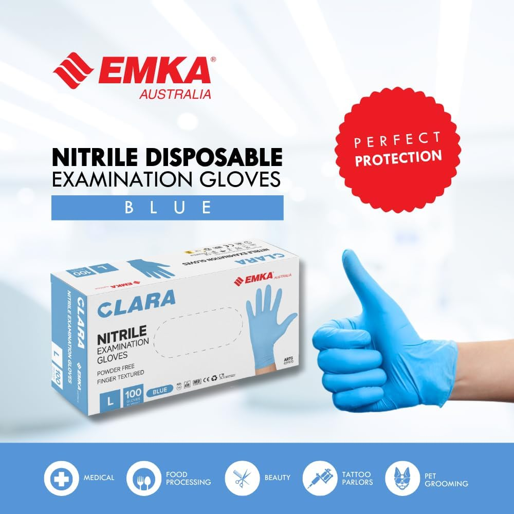 Clara Blue Nitrile Powder Free Disposable Examination Gloves, Finger Textured, 3.0G, 100 Pieces image number 4