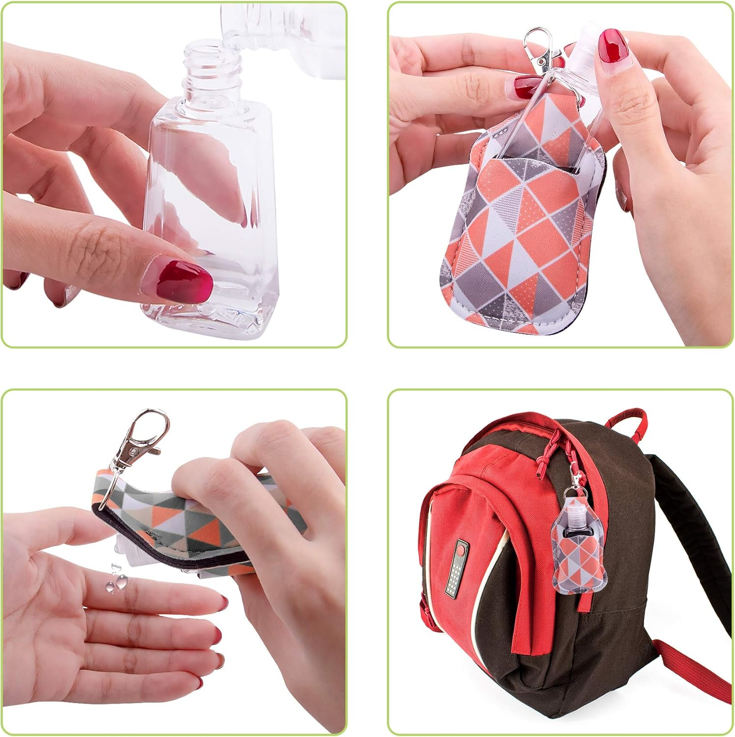 Duufin 40 Pieces Hand Sanitizer Keychain Holders Set with 20 Pieces Hand Sanitizer Holder and 20 Pieces Empty Travel Bottles image number 3
