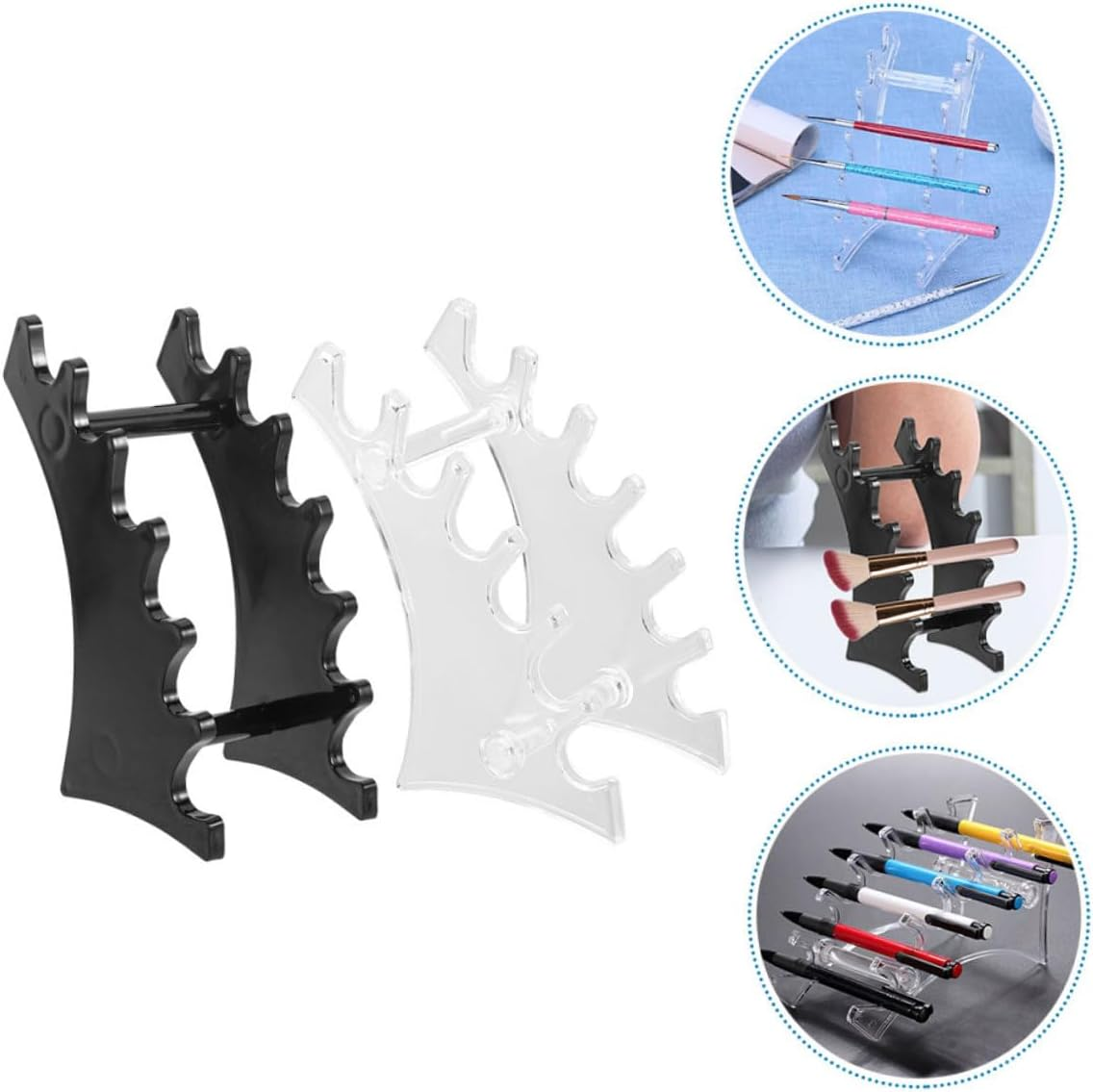 COOPHYA 2Pcs Horizontal Makeup Brush Organizer Rack with Slots Plastic Pen and Paintbrush Drying Stand for Quick Air Circulation Sturdy Holder for Eyebrow Pens Makeup Tools and Art Brushes image number 5