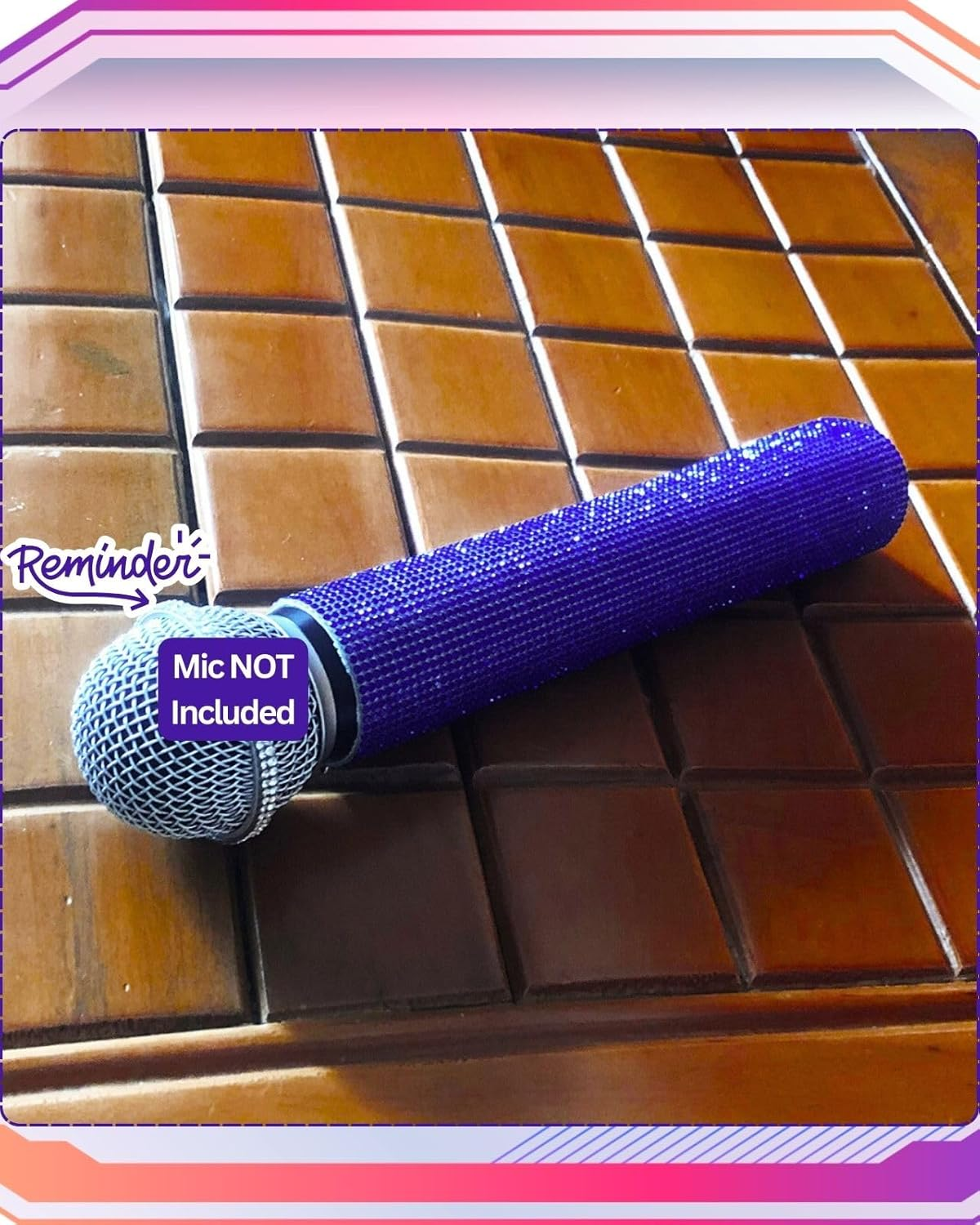 Rhinestone Microphone Sleeve for Shuer Wireless Mic SM58, Beta58A, Beta87A, SM86, PG58 Handle Cover Replacement, Royal Blue Bling on Party, Tours, TV Shows (Mic NOT Included) image number 2