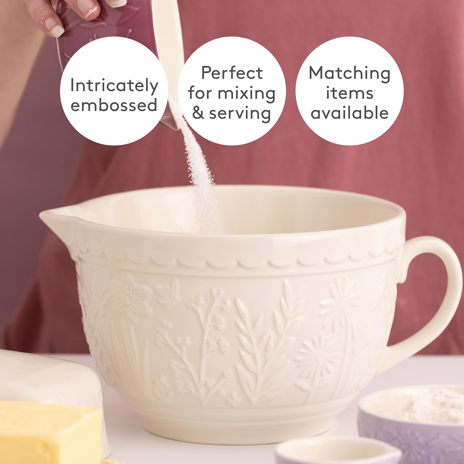 Mason Cash in the Meadow Batter Bowl, 1.9 Litre/25 X 19 X 13Cm, Cream