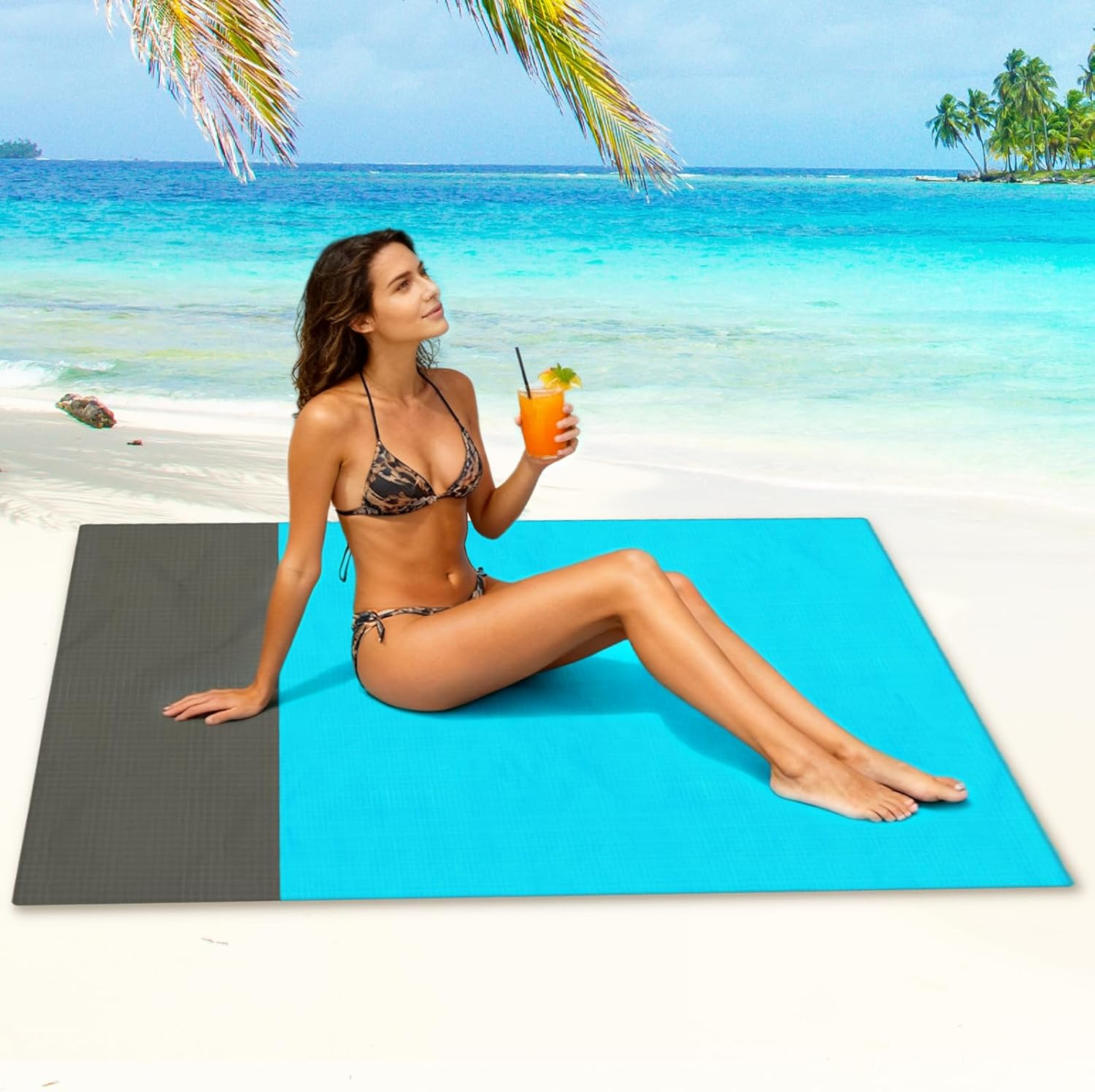 YOYI YOYI Sandproof Beach Mat, Waterproof Picnic Blanket, Lightweight Portable Beach Mat for 1-2 Adults, Quick Drying Travel Rug For&ndash;For Beach, Picnic, Outdoor Adventures & Hiking(175X140Cm) image number 5