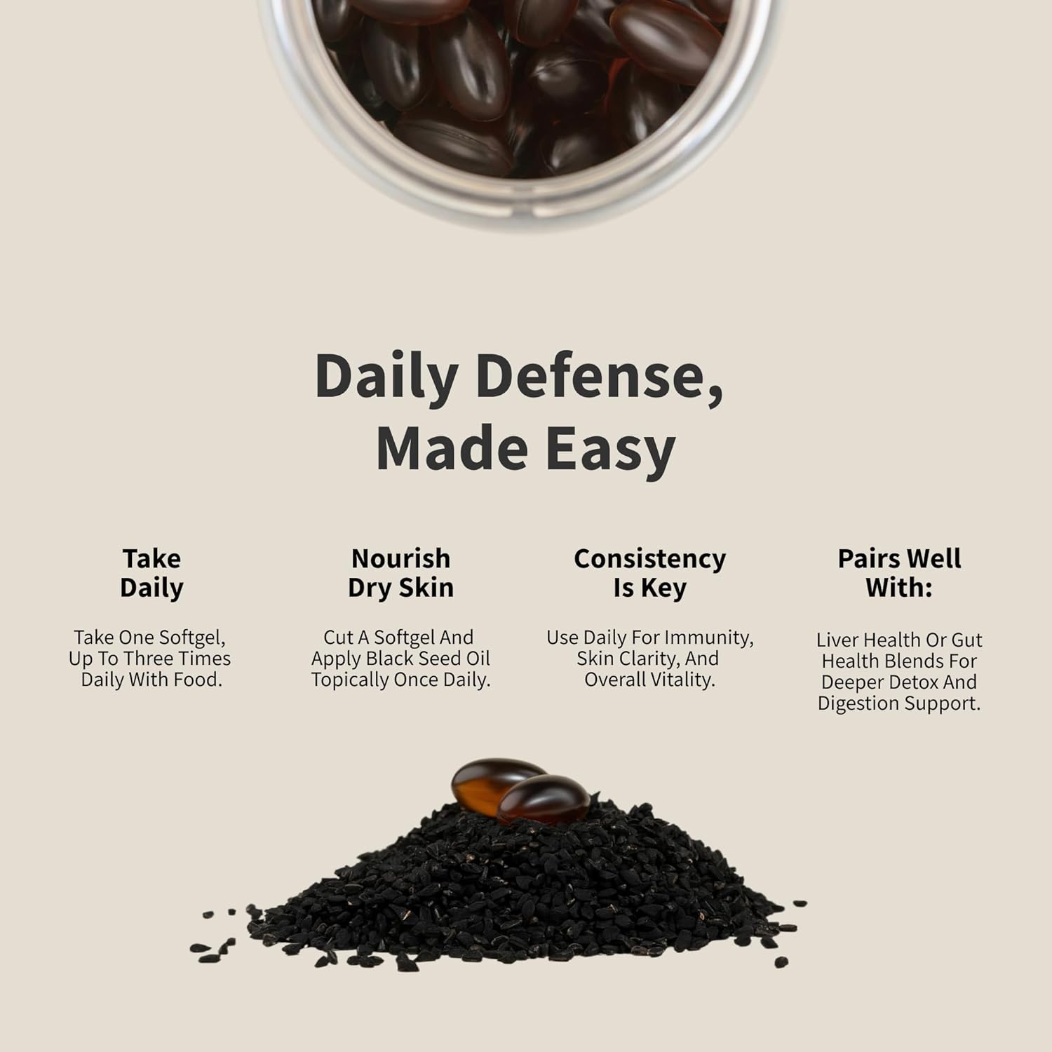 SNAP Black Seed Oil, 100 Percent Cold Pressed Black Cumin Seed Oil, 90 Softgel Capsules image number 1